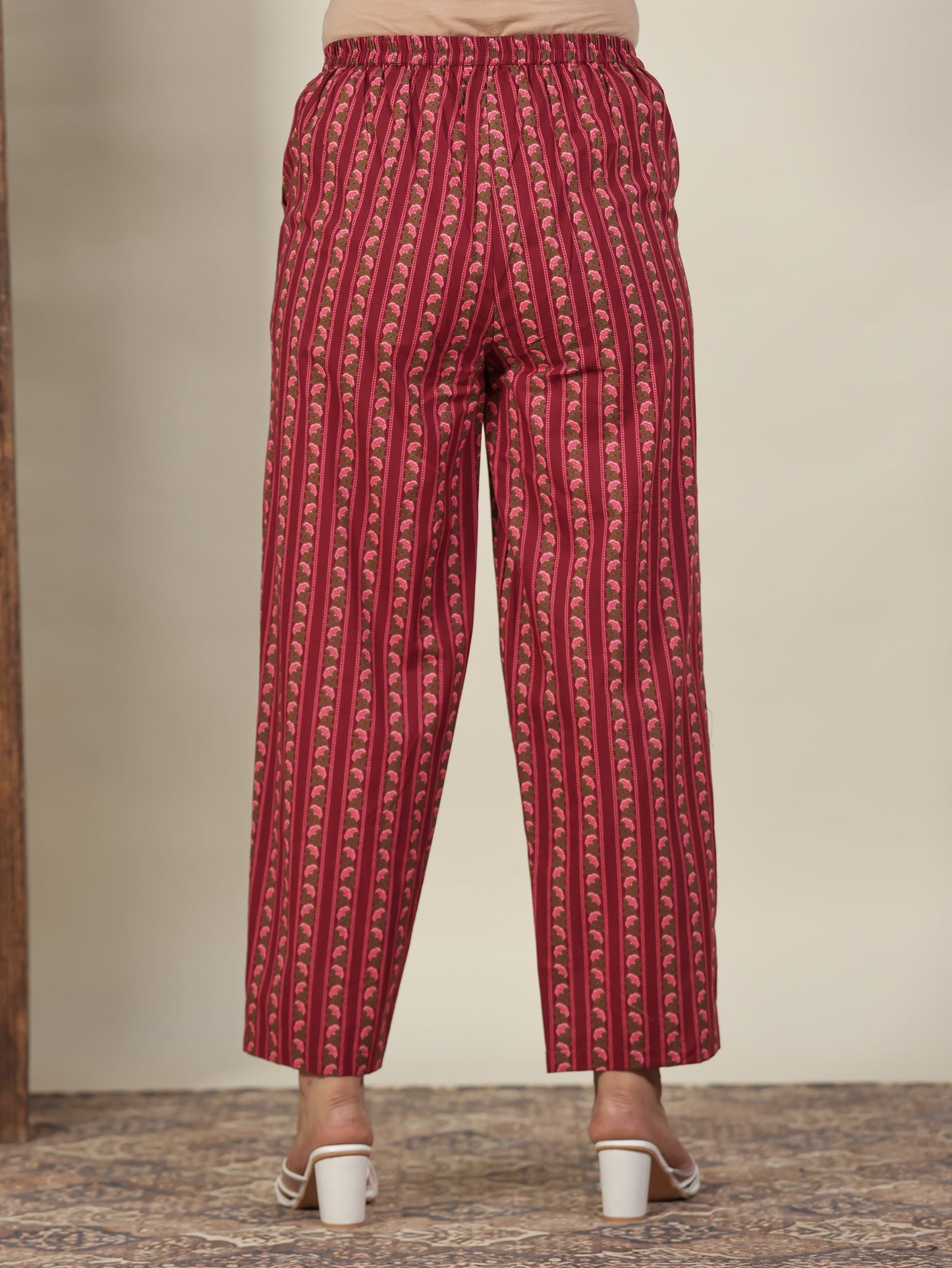 Soft Cotton Floral Straight Maroon Kurta