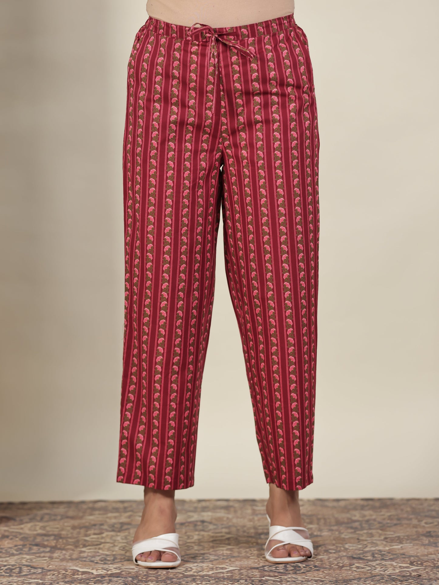 Soft Cotton Floral Straight Maroon Kurta