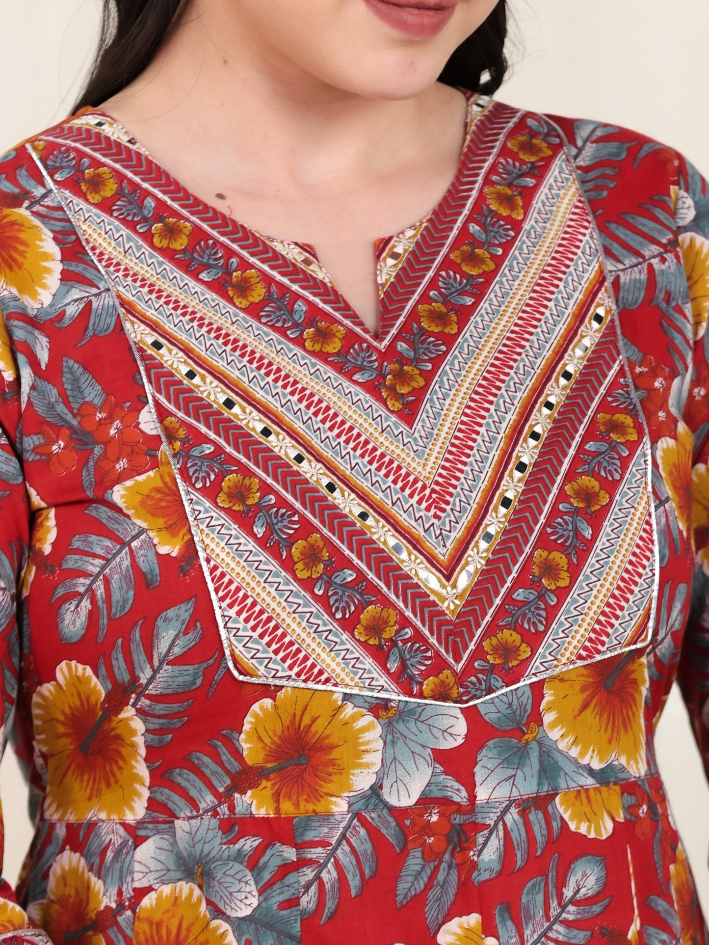 Embroidered Soft Cotton Floral Anarkali Red Kurta