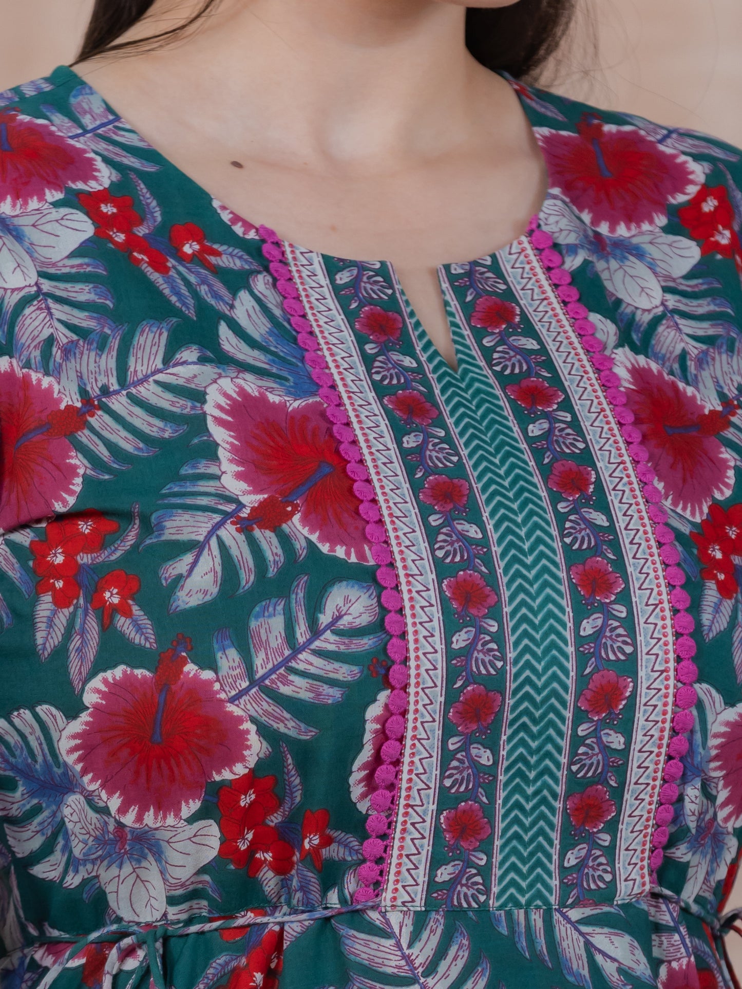 Soft Cotton Floral Anarkali Green Kurta