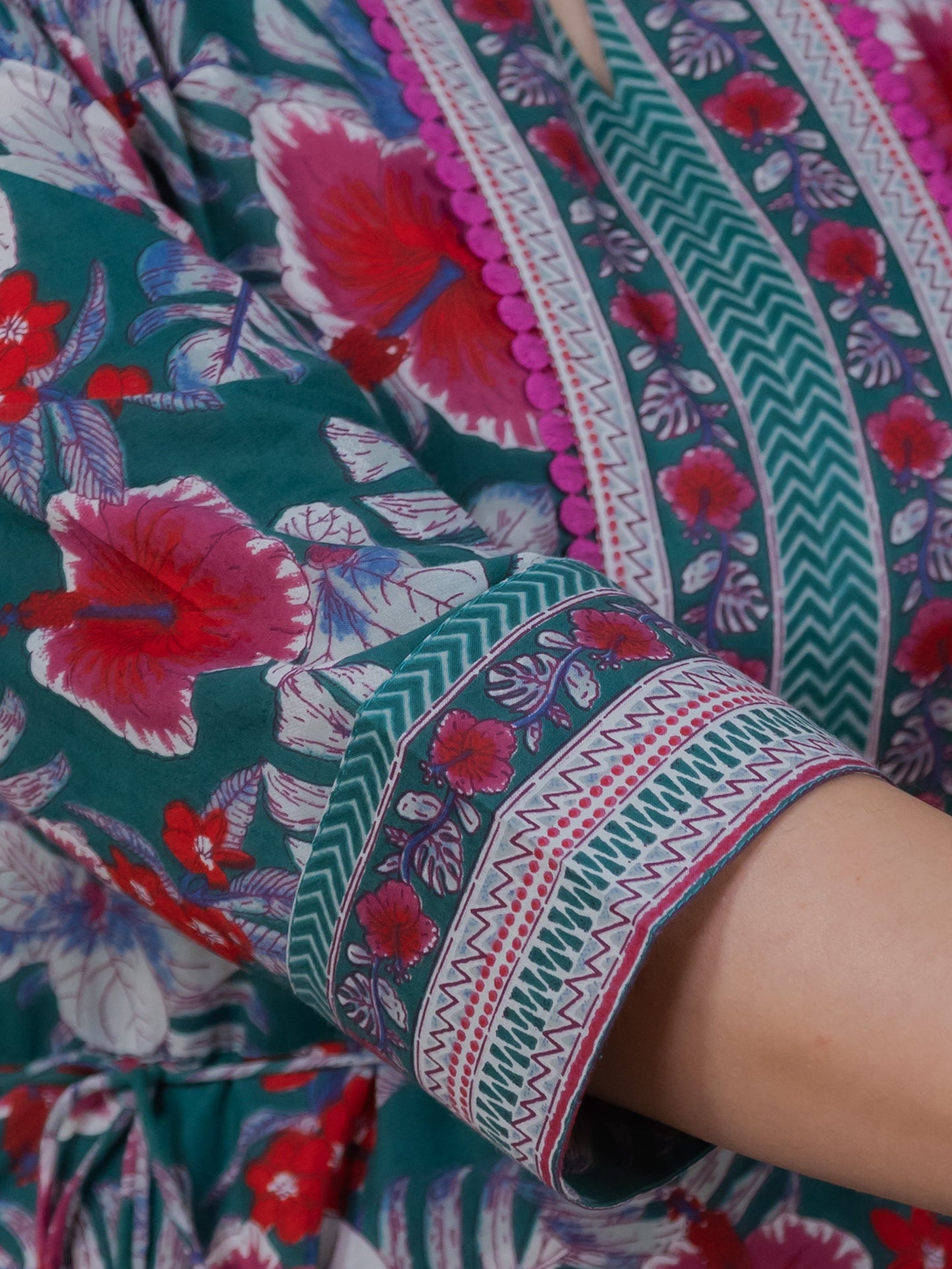 Soft Cotton Floral Anarkali Green Kurta