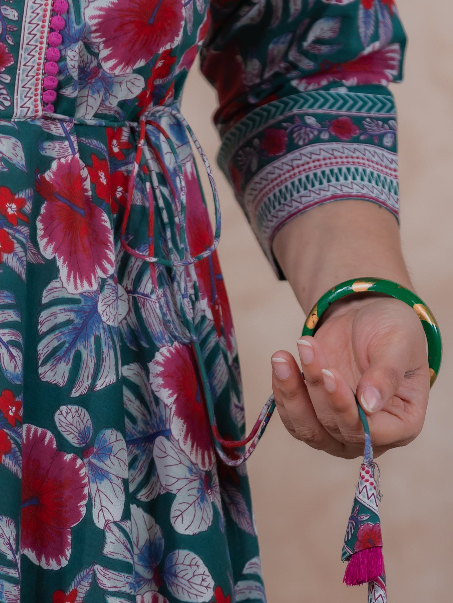 Soft Cotton Floral Anarkali Green Kurta