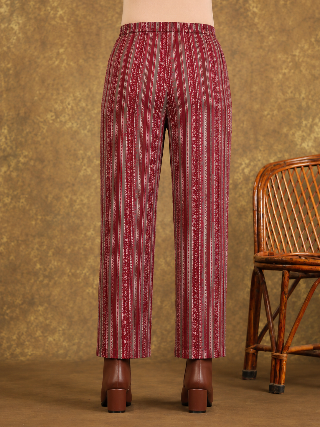 Soft Cotton Striped Maroon Straight Trousers
