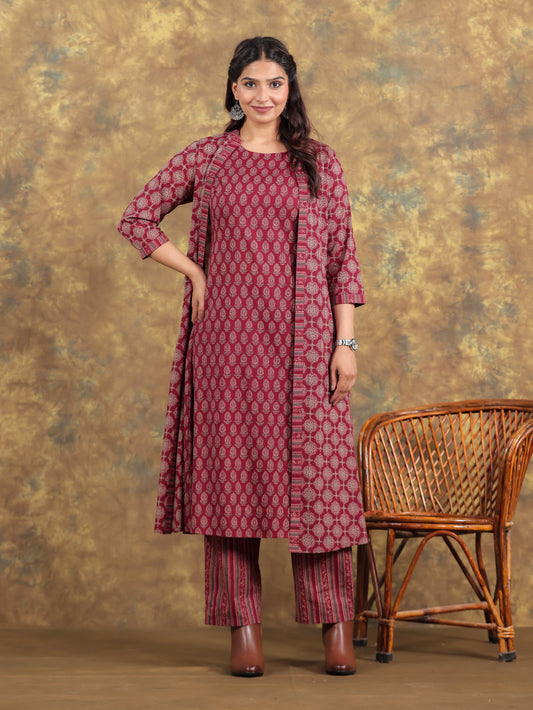 Soft Cotton Geometric Maroon Jacket