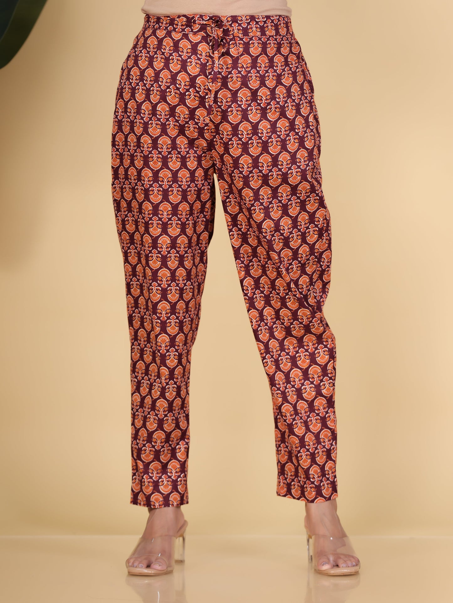 Soft Cotton Floral Purple Tapered Tapered Trousers