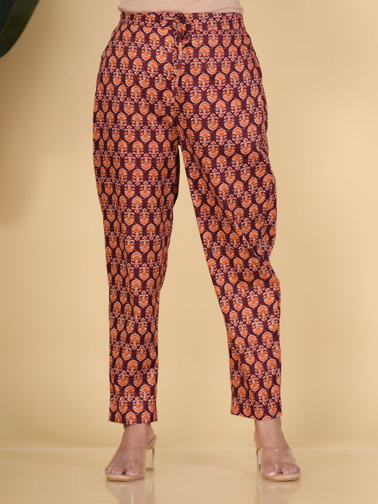 Soft Cotton Floral Purple Tapered Tapered Trousers