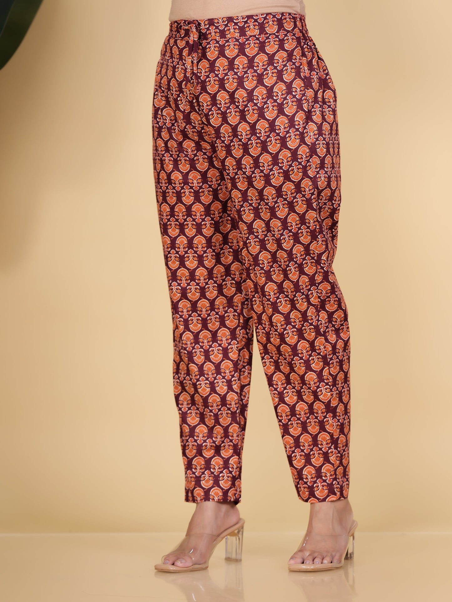 Soft Cotton Floral Purple Tapered Tapered Trousers