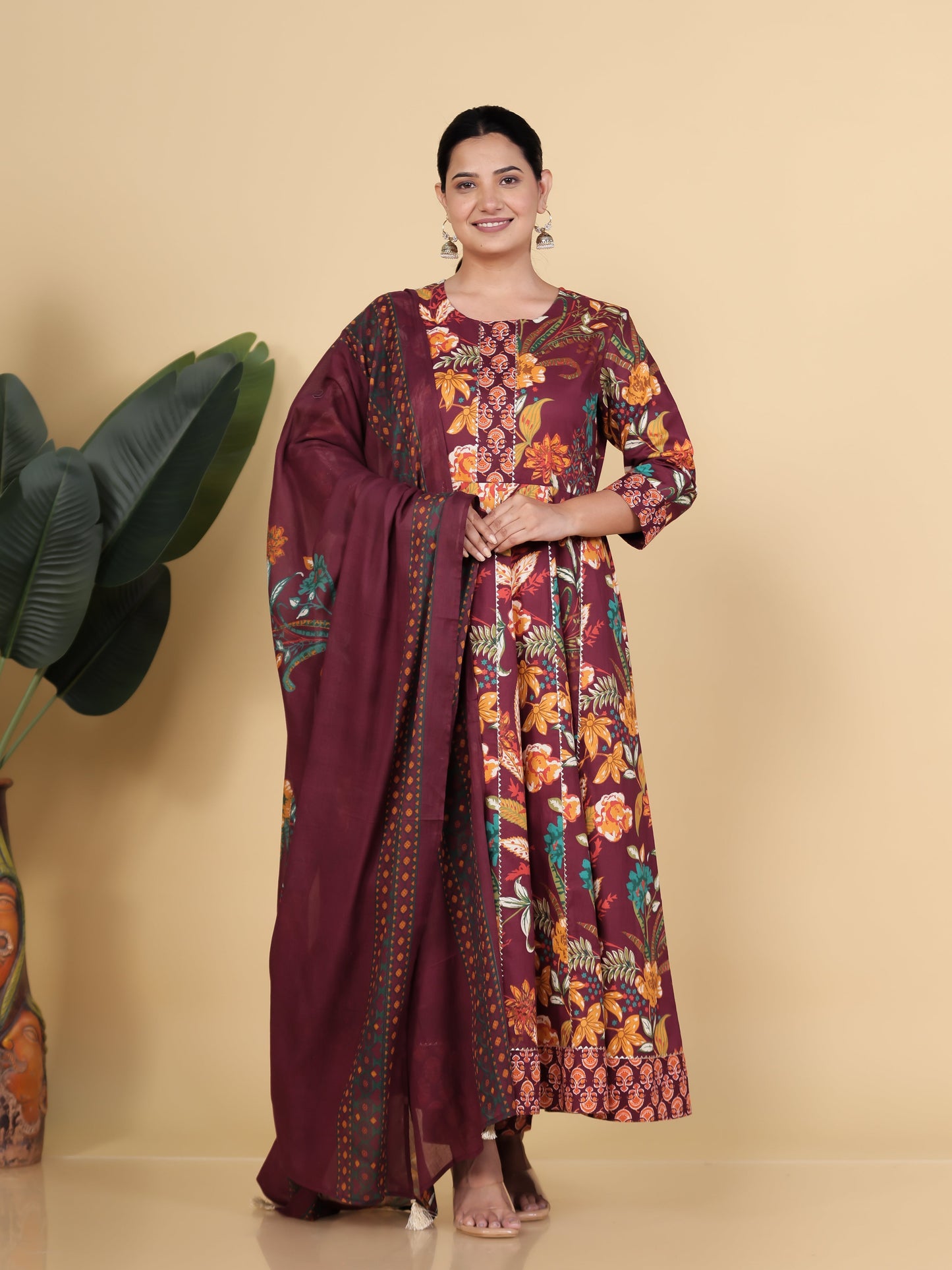 Cotton Voile Floral Purple Dupatta