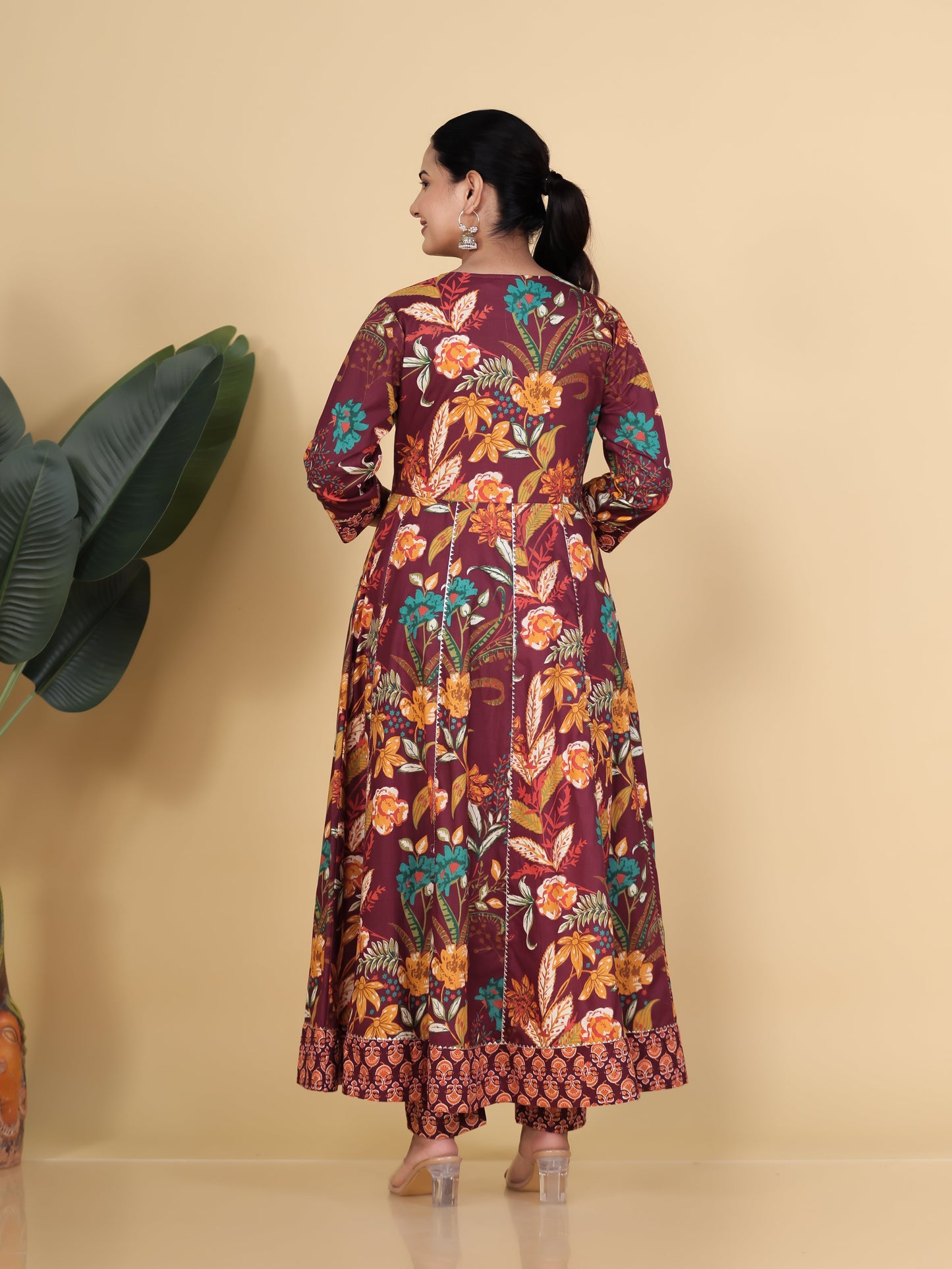 Soft Cotton Floral Anarkali Purple Kurta