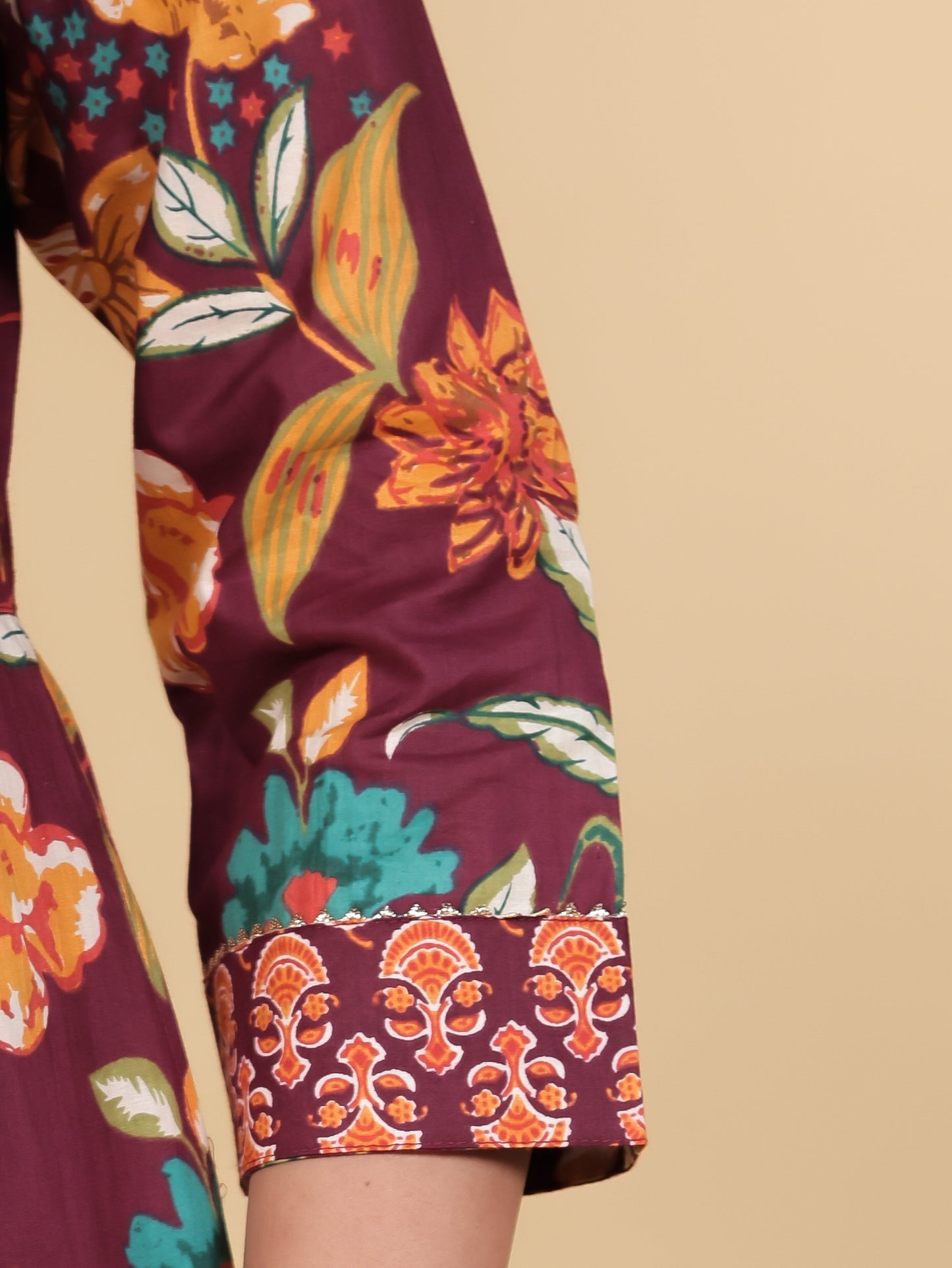 Soft Cotton Floral Anarkali Purple Kurta
