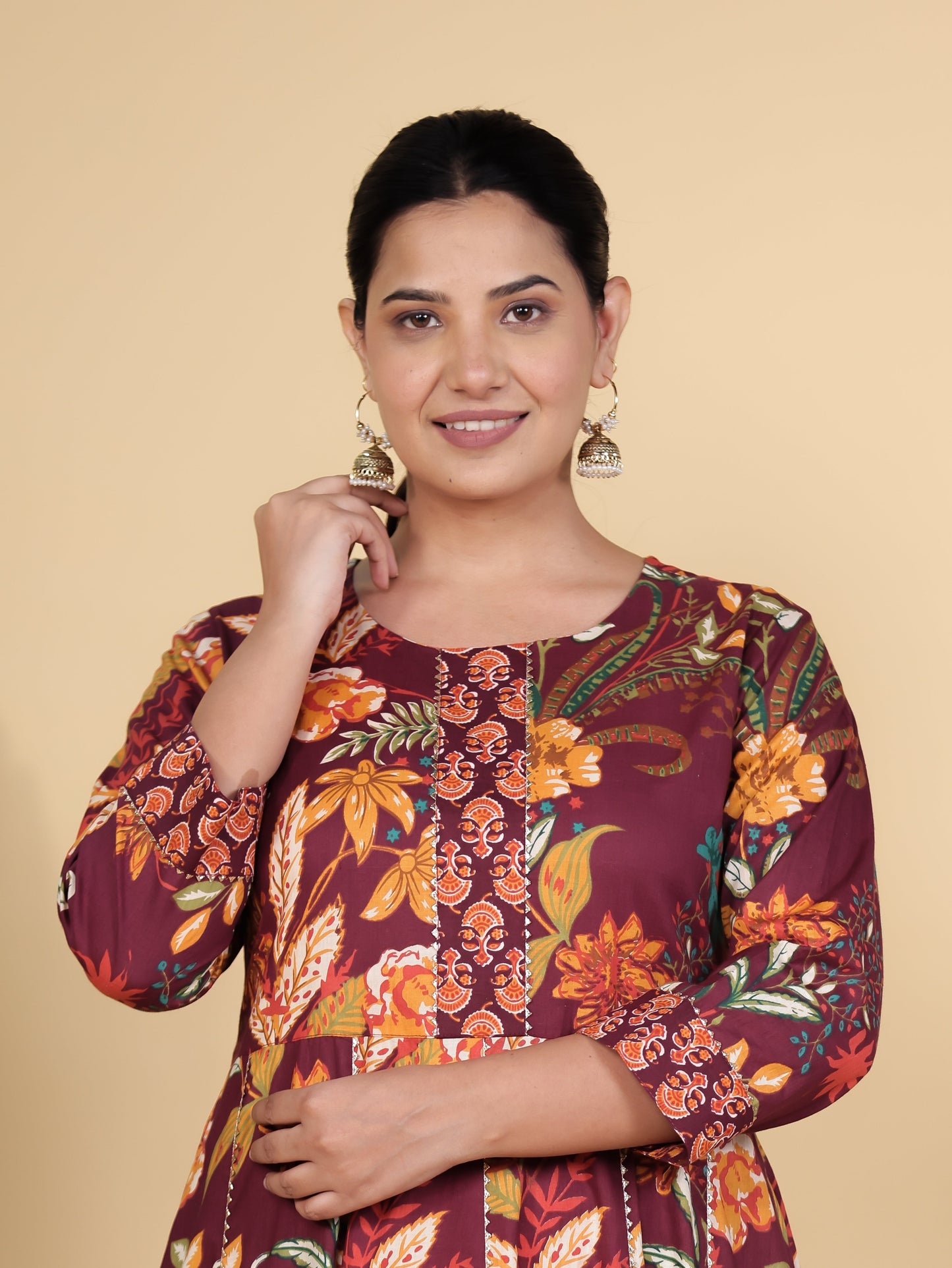 Soft Cotton Floral Anarkali Purple Kurta