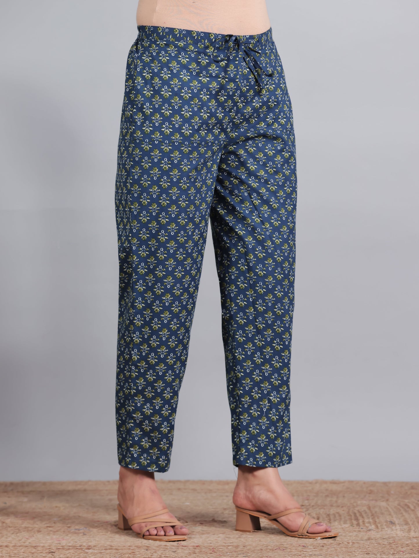 Soft Cotton Butti Blue Tapered Tapered Trousers