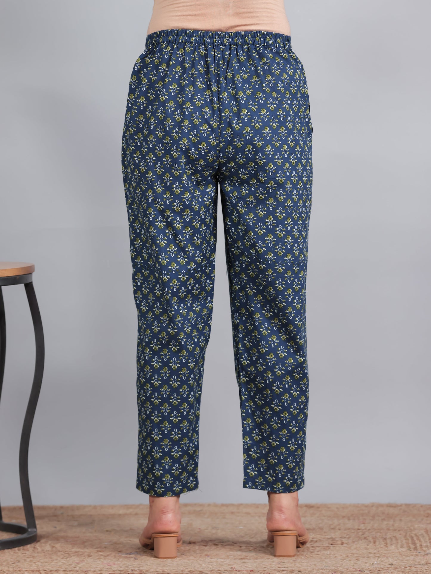 Soft Cotton Butti Blue Tapered Tapered Trousers