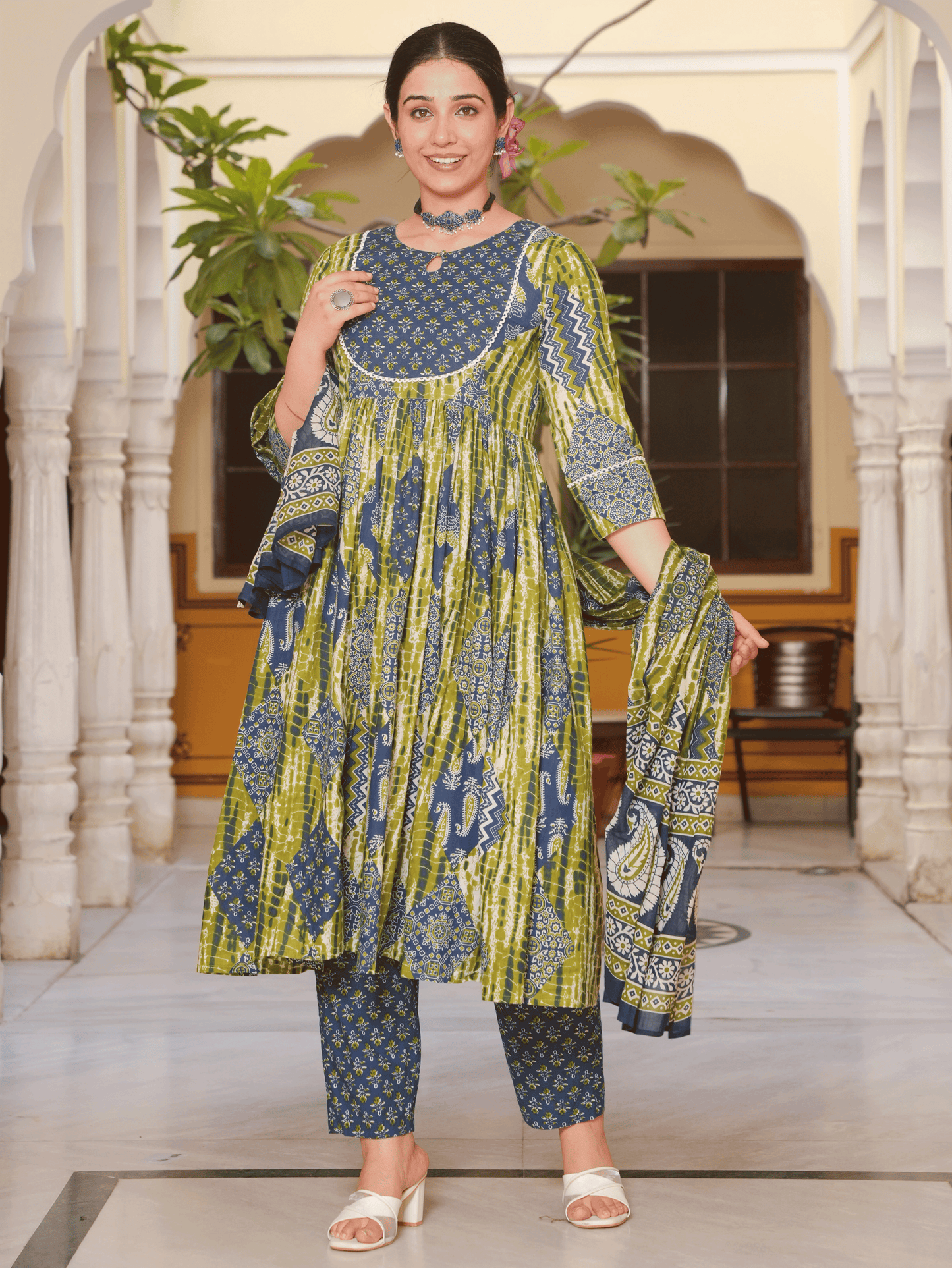 Cotton Voile Butti Blue Dupatta