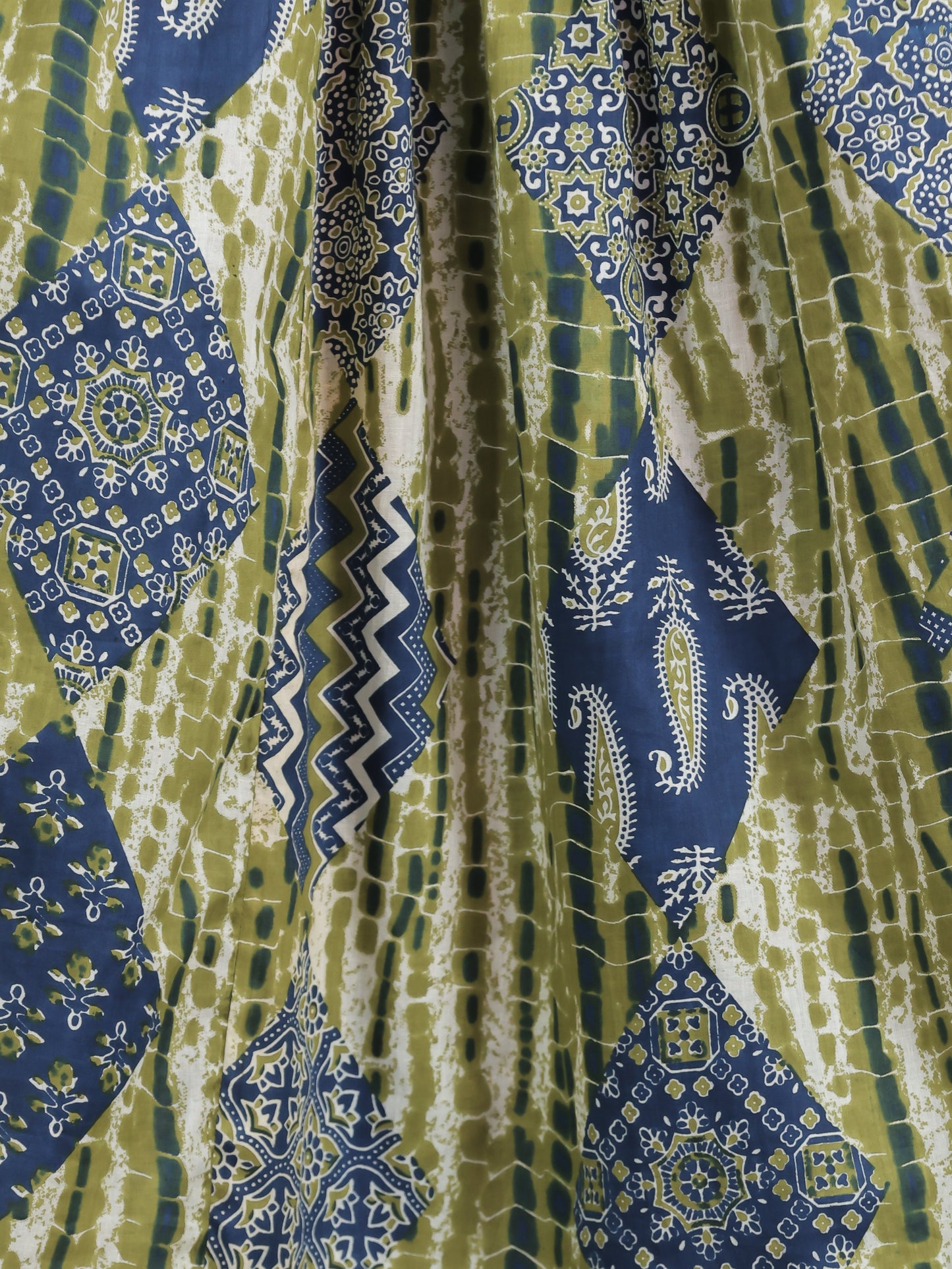 Soft Cotton Geometric Gathered Blue Kurta
