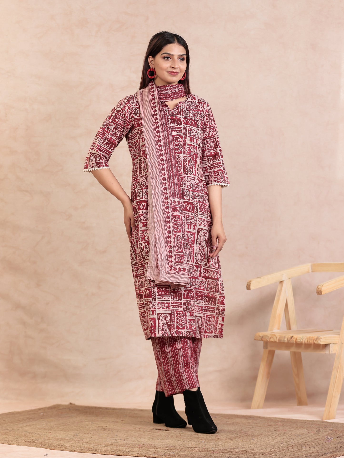 Cotton Voile Geometric Beige Dupatta