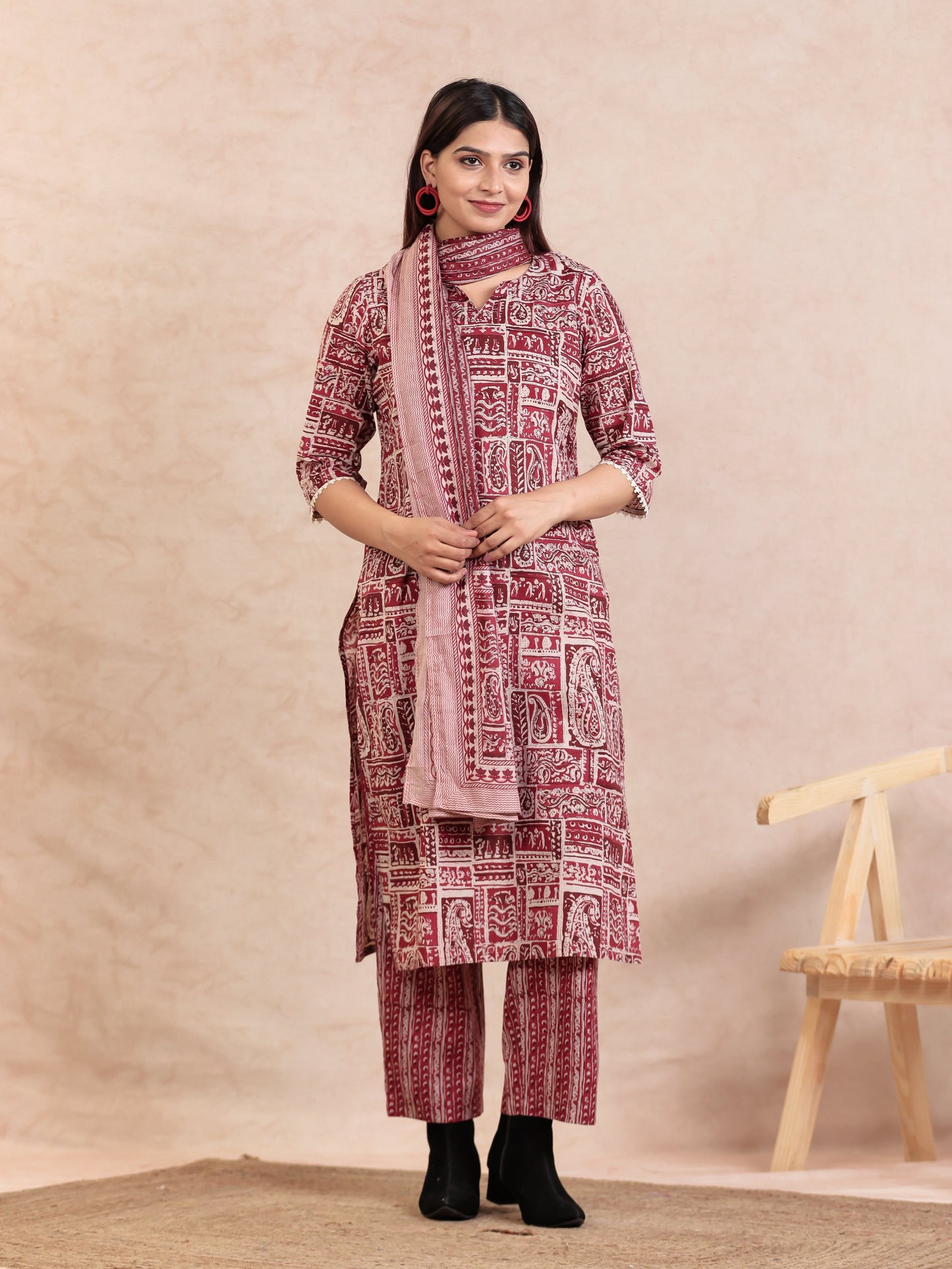 Cotton Voile Geometric Beige Dupatta
