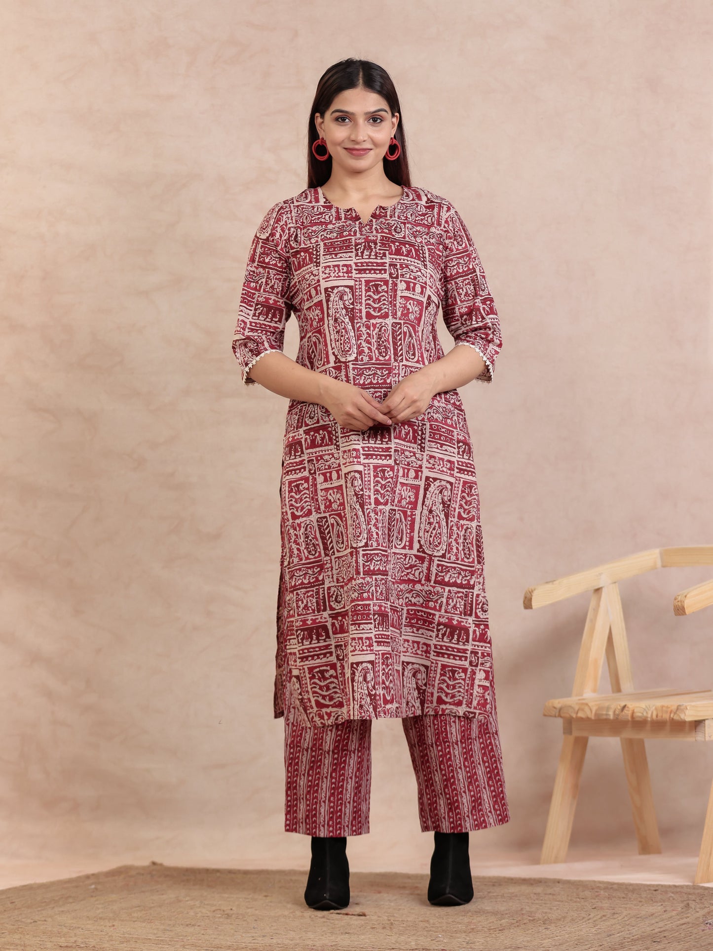Soft Cotton Paisley Straight Beige Kurta