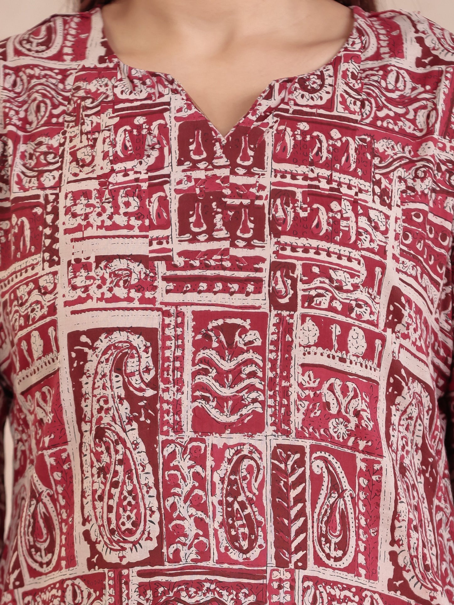 Soft Cotton Paisley Straight Beige Kurta