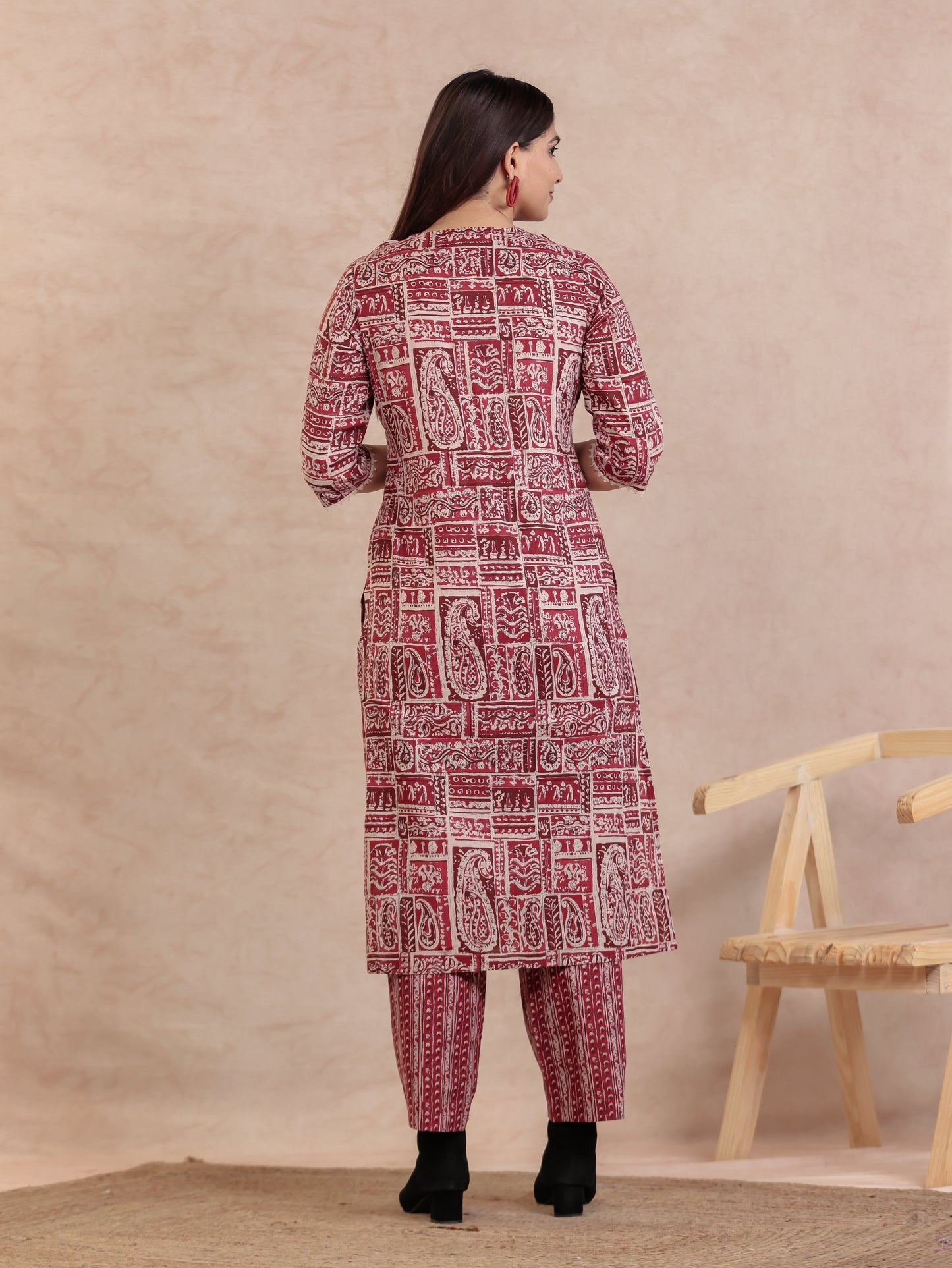 Soft Cotton Paisley Straight Beige Kurta