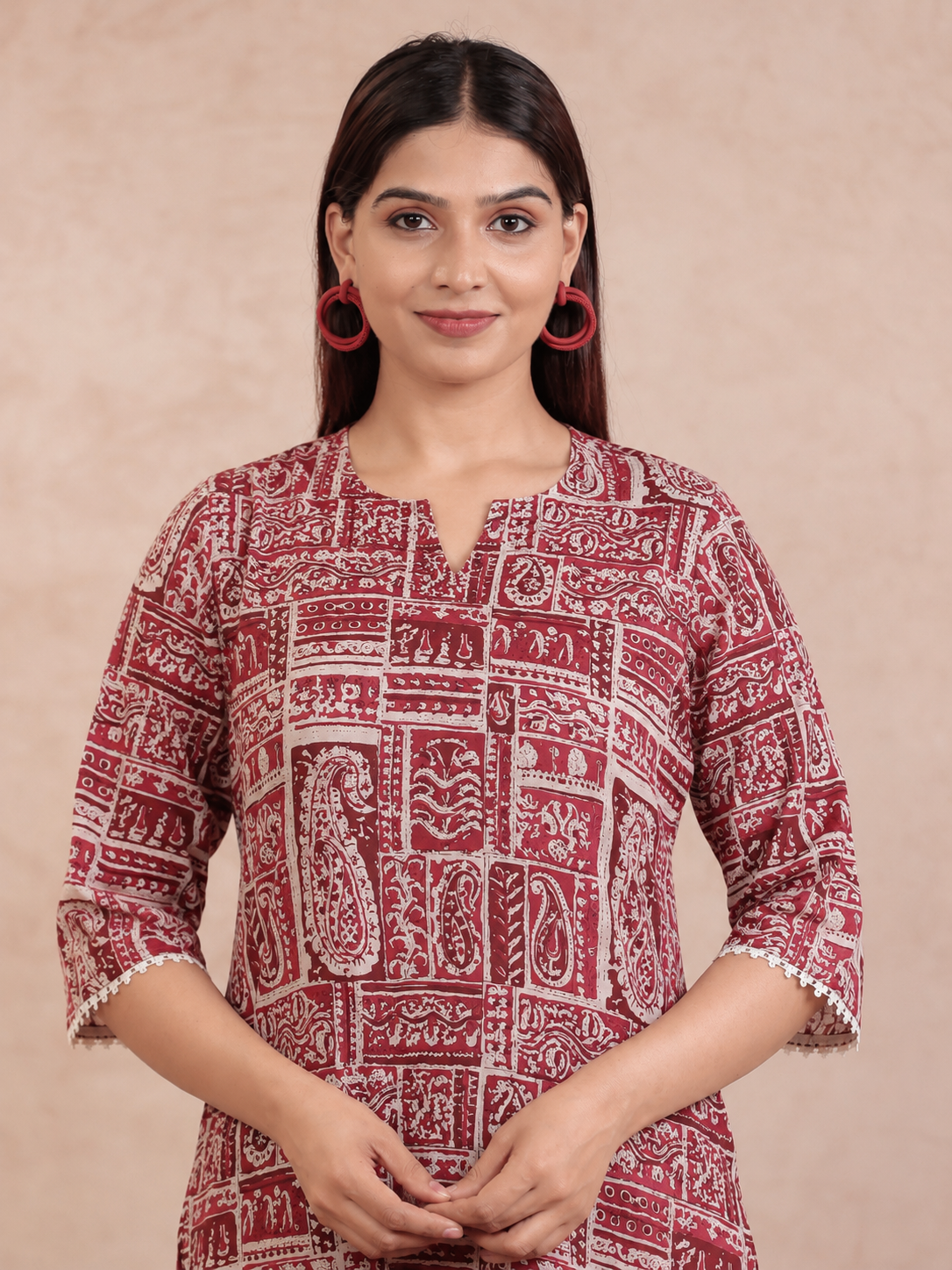Soft Cotton Paisley Straight Beige Kurta