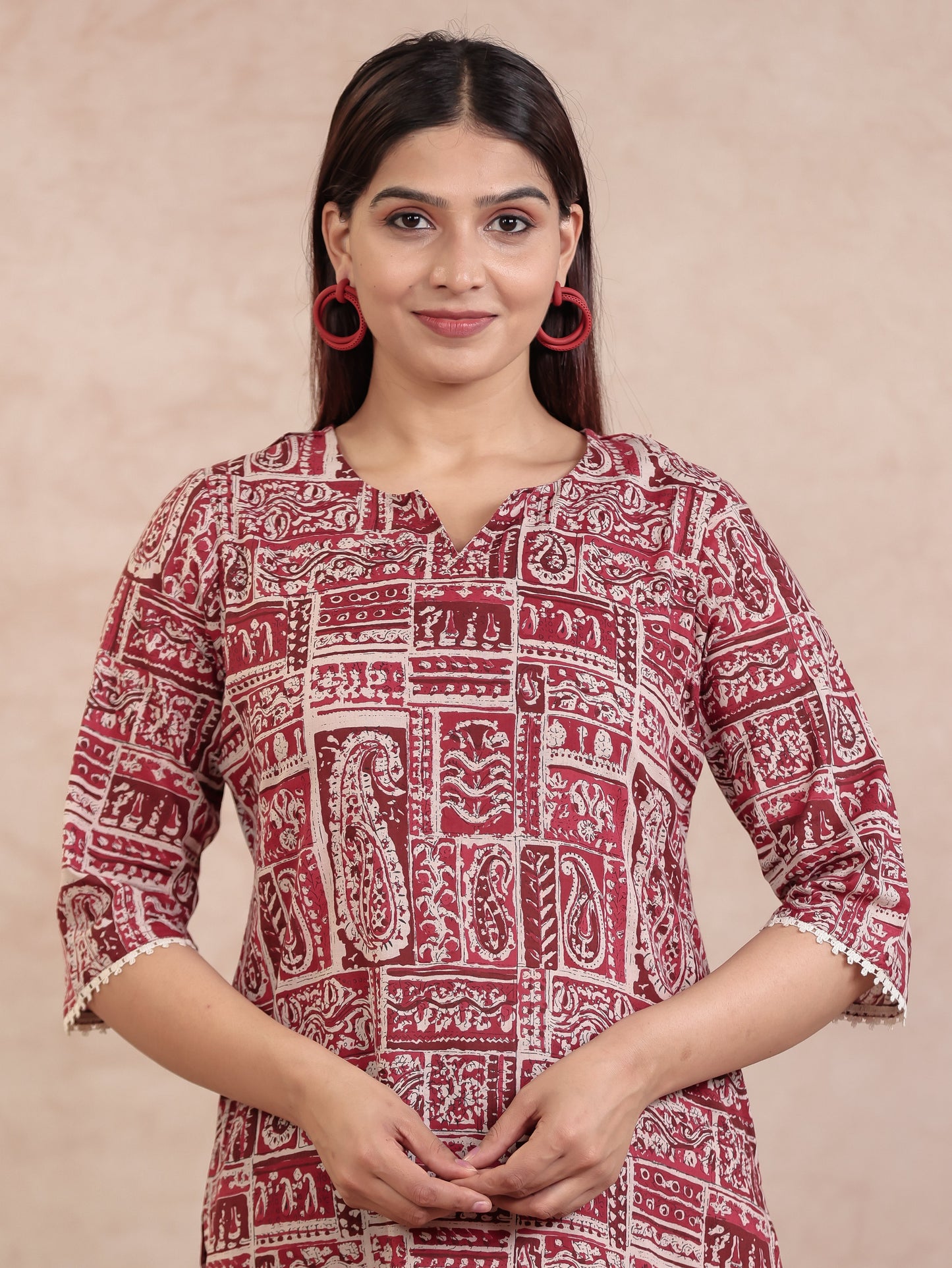 Soft Cotton Paisley Straight Beige Kurta