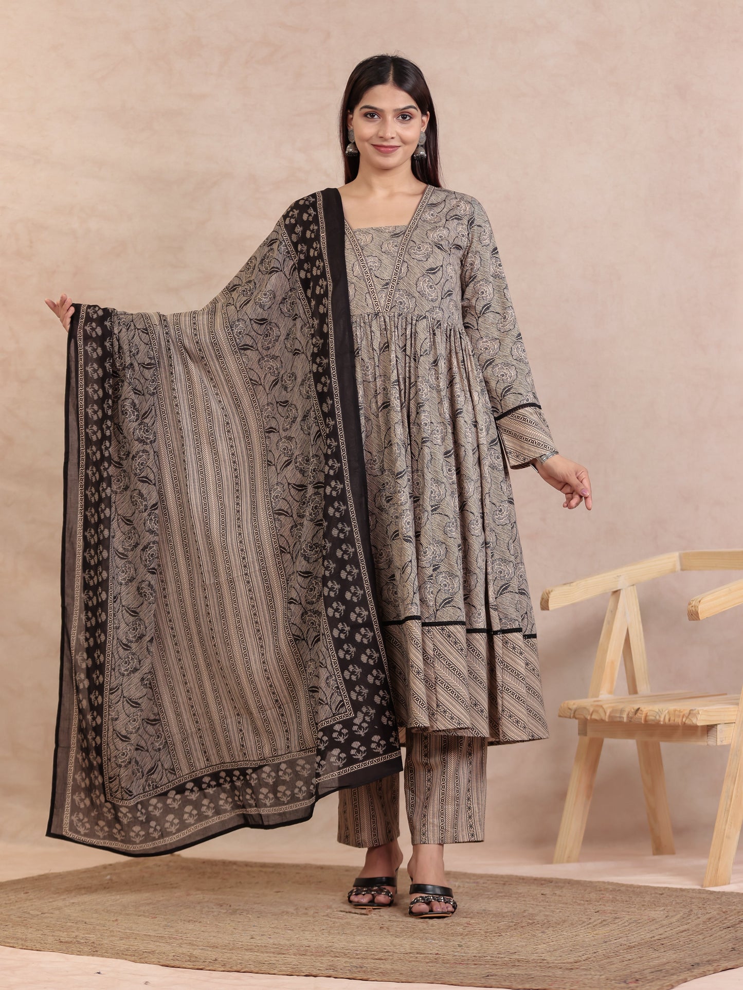 Cotton Voile Striped Beige Dupatta