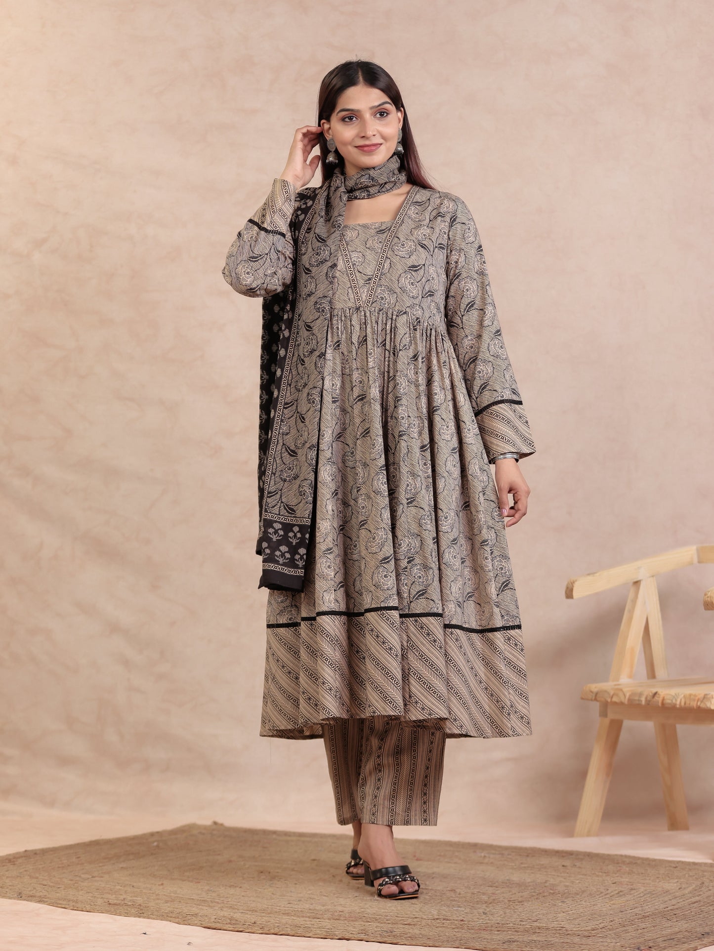 Cotton Voile Striped Beige Dupatta