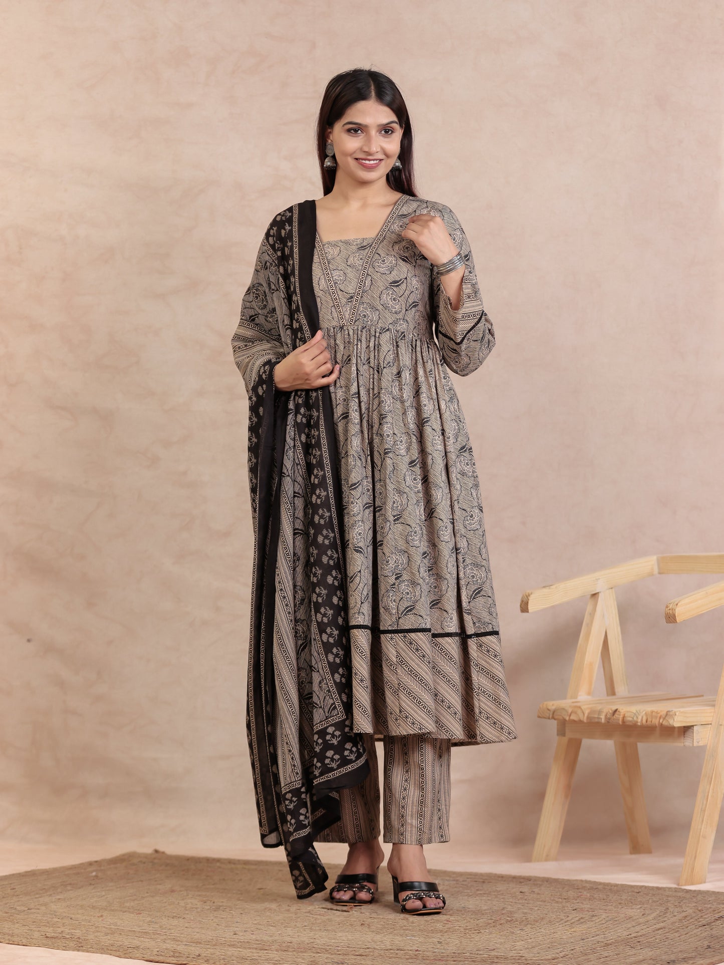 Cotton Voile Striped Beige Dupatta