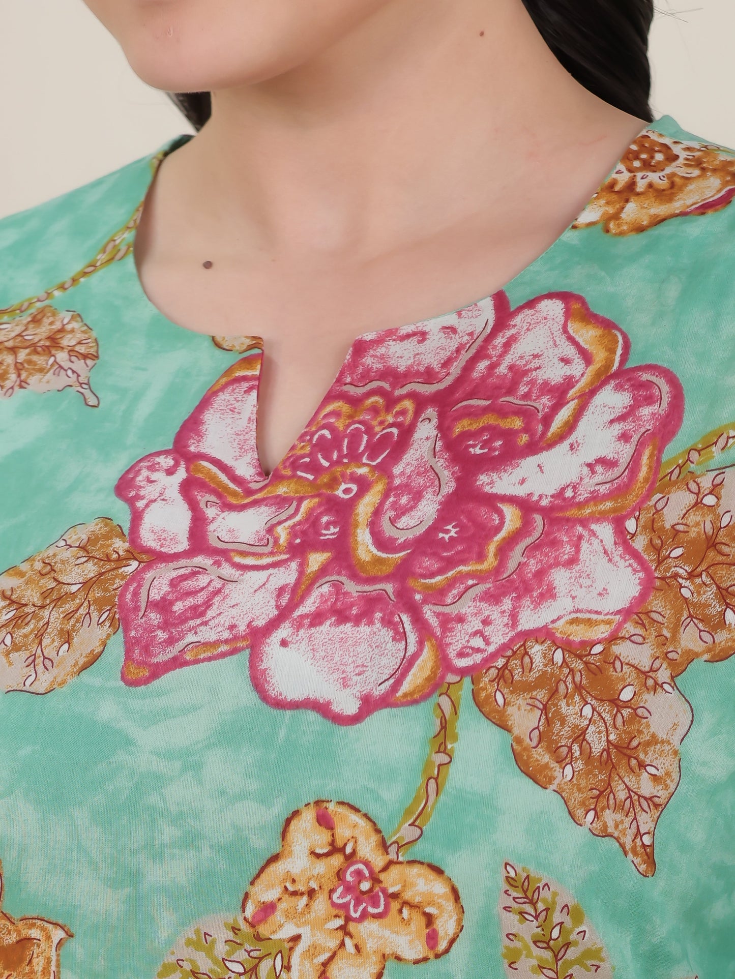Soft Cotton Floral Straight Green Kurta