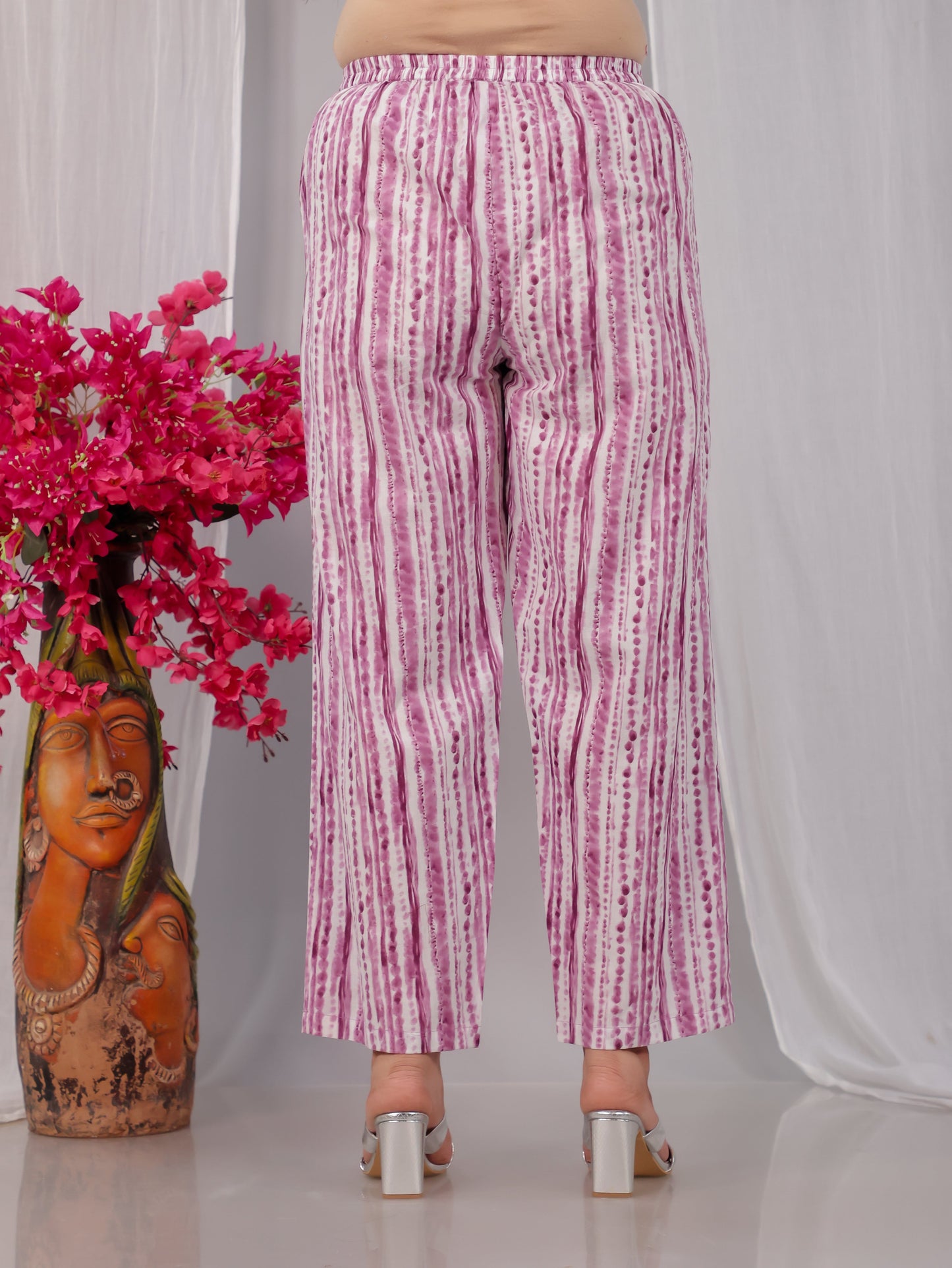 Soft Cotton Striped Purple Straight Straight Trousers