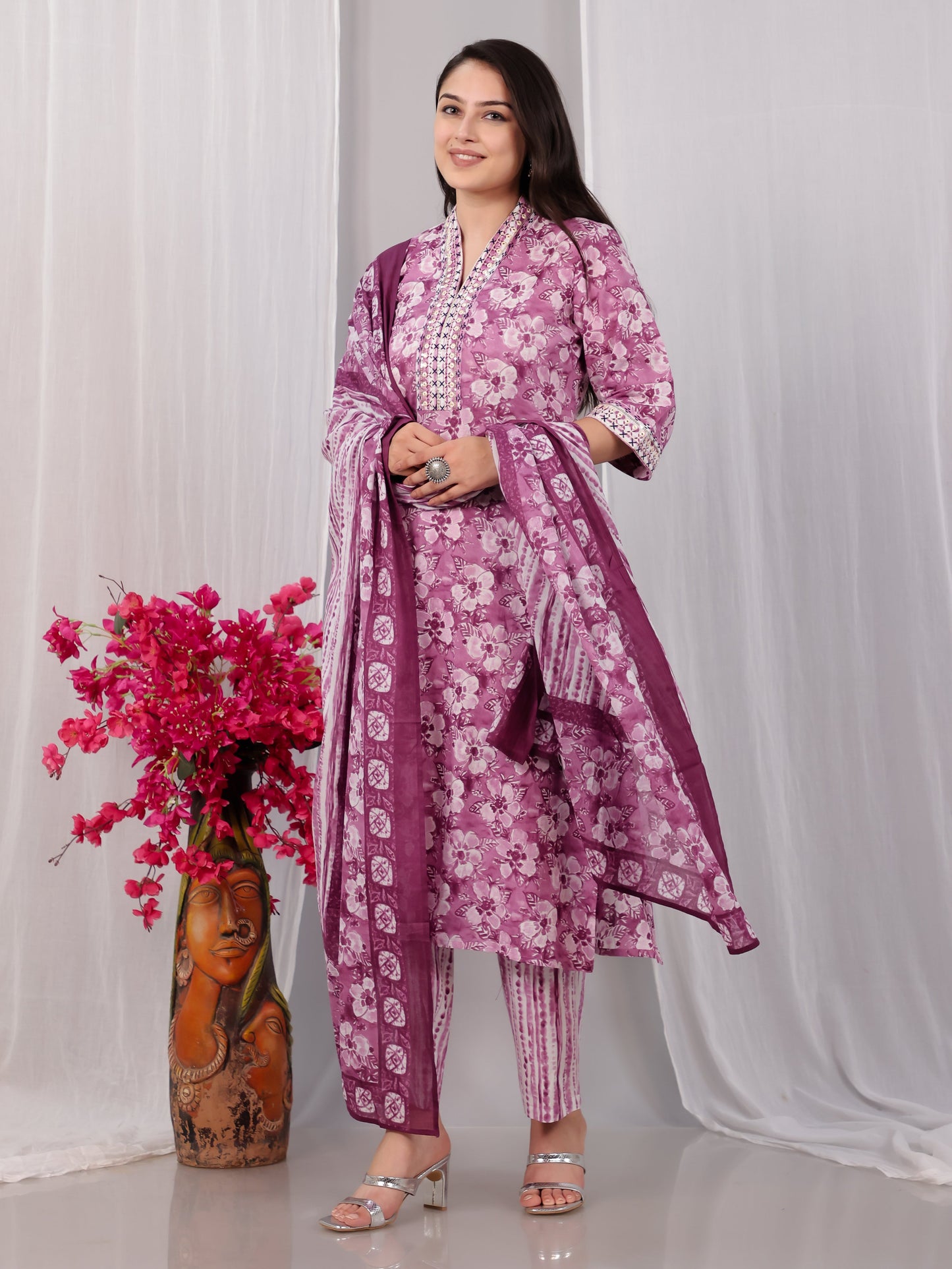 Cotton Voile Striped Purple Dupatta