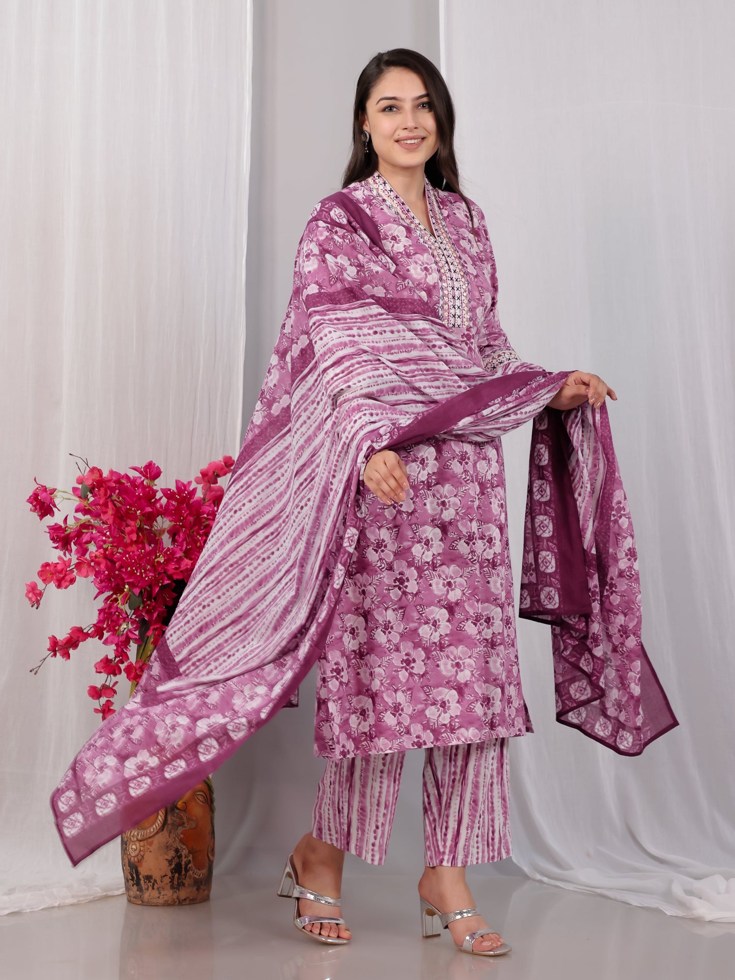 Cotton Voile Striped Purple Dupatta