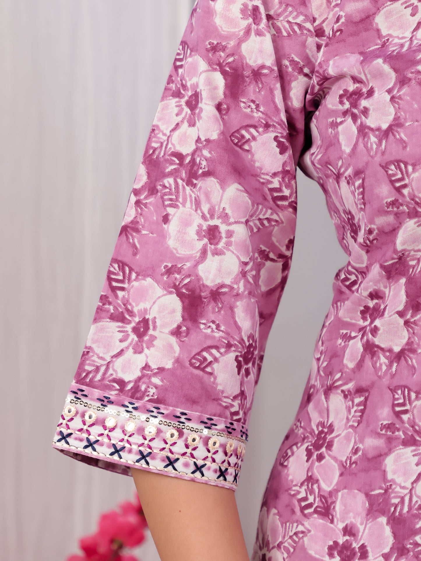 Embroidered Soft Cotton Floral Straight Purple Kurta