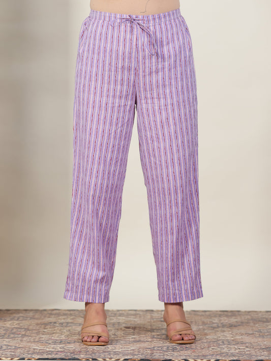Soft Cotton Striped Purple Straight Trousers