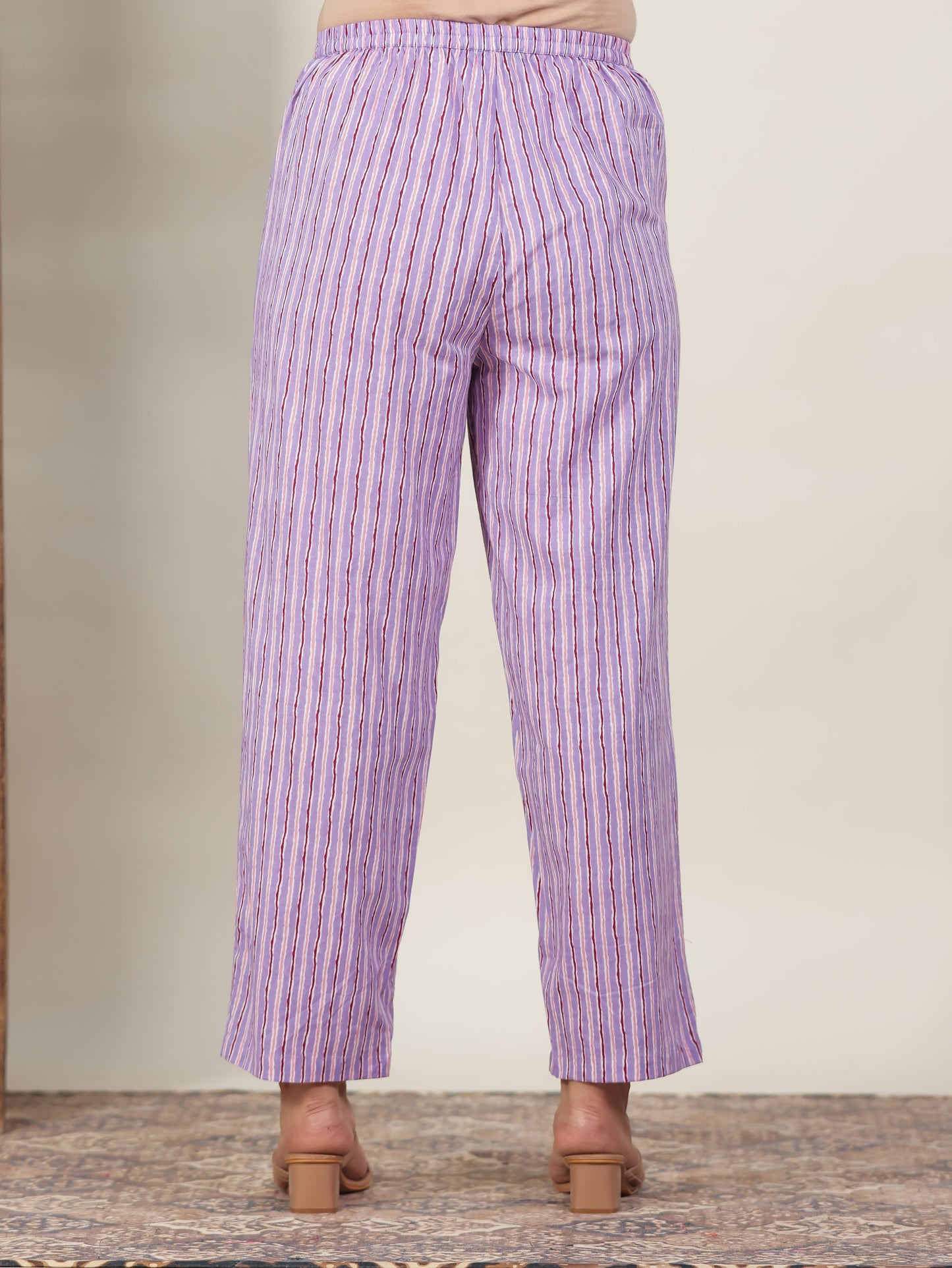 Soft Cotton Striped Purple Straight Trousers