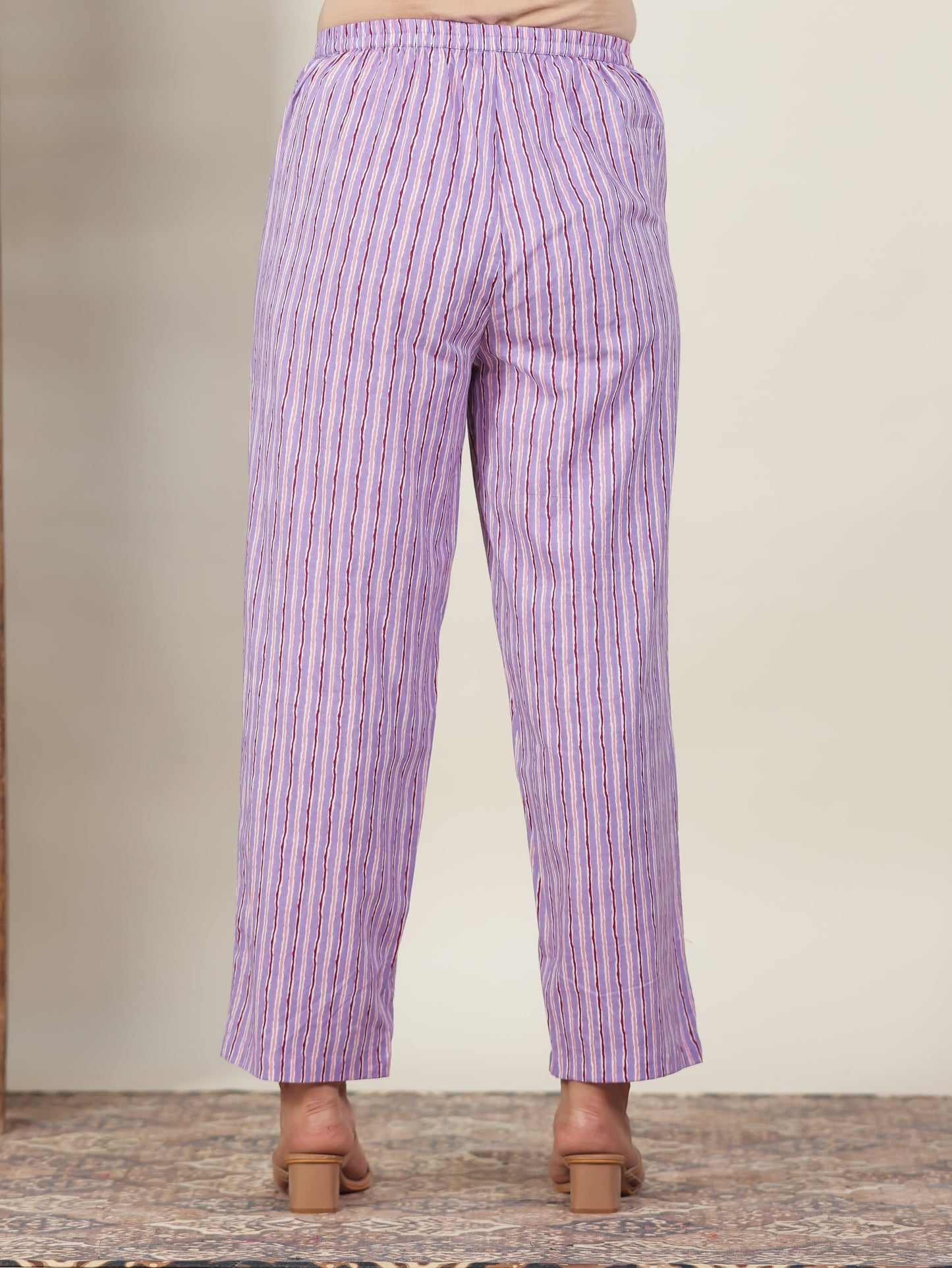 Soft Cotton Striped Purple Straight Trousers