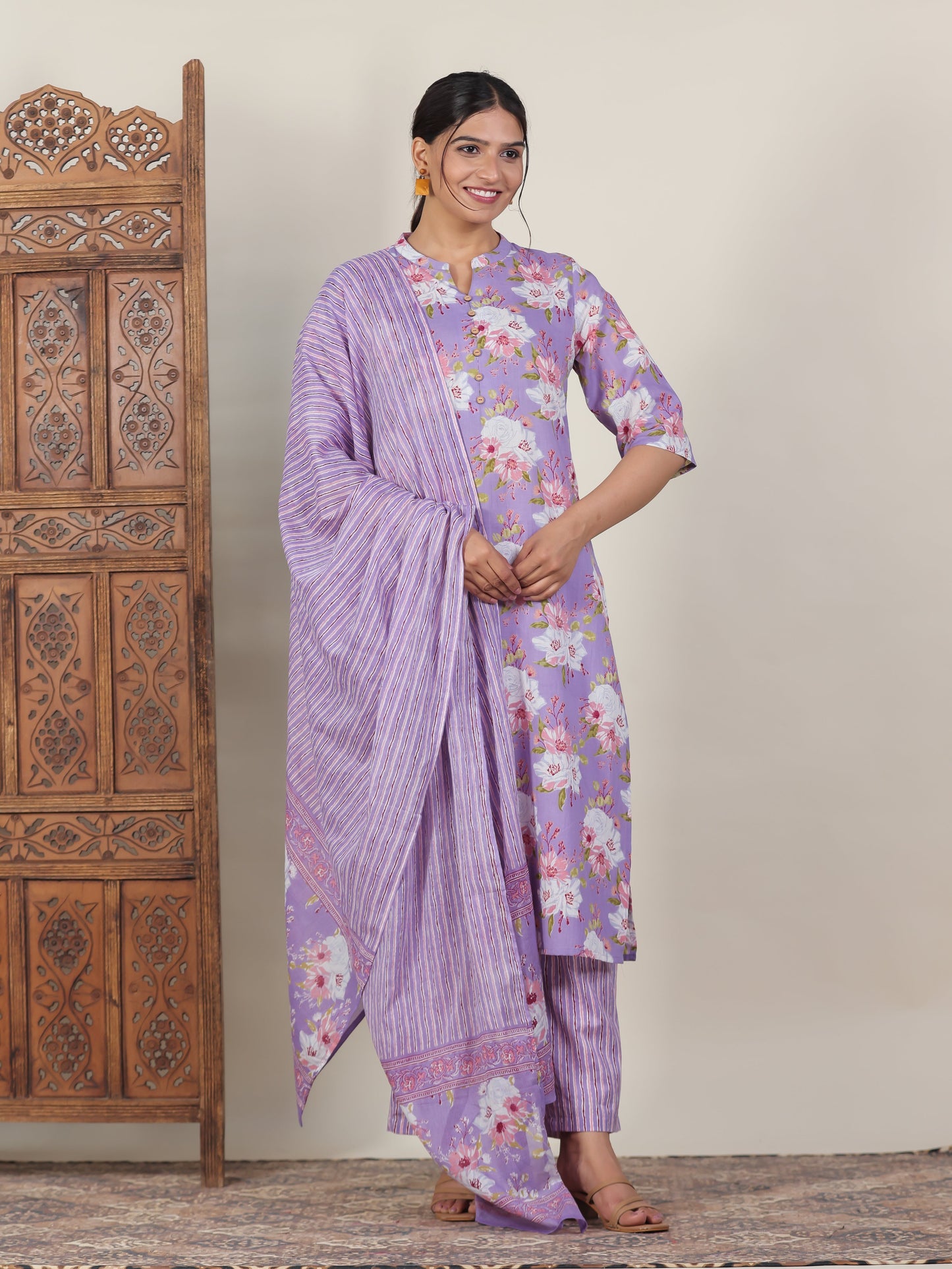 Cotton Voile Striped Purple Dupatta