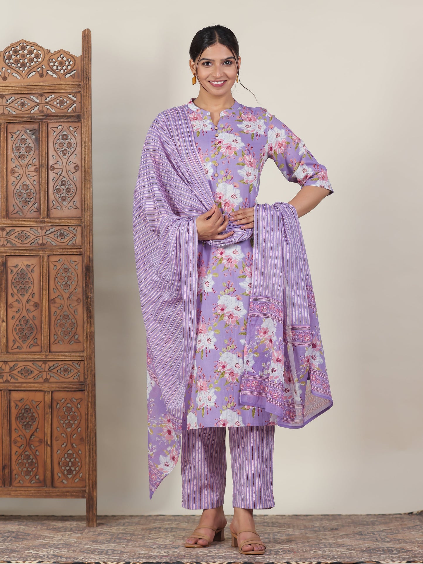 Cotton Voile Striped Purple Dupatta