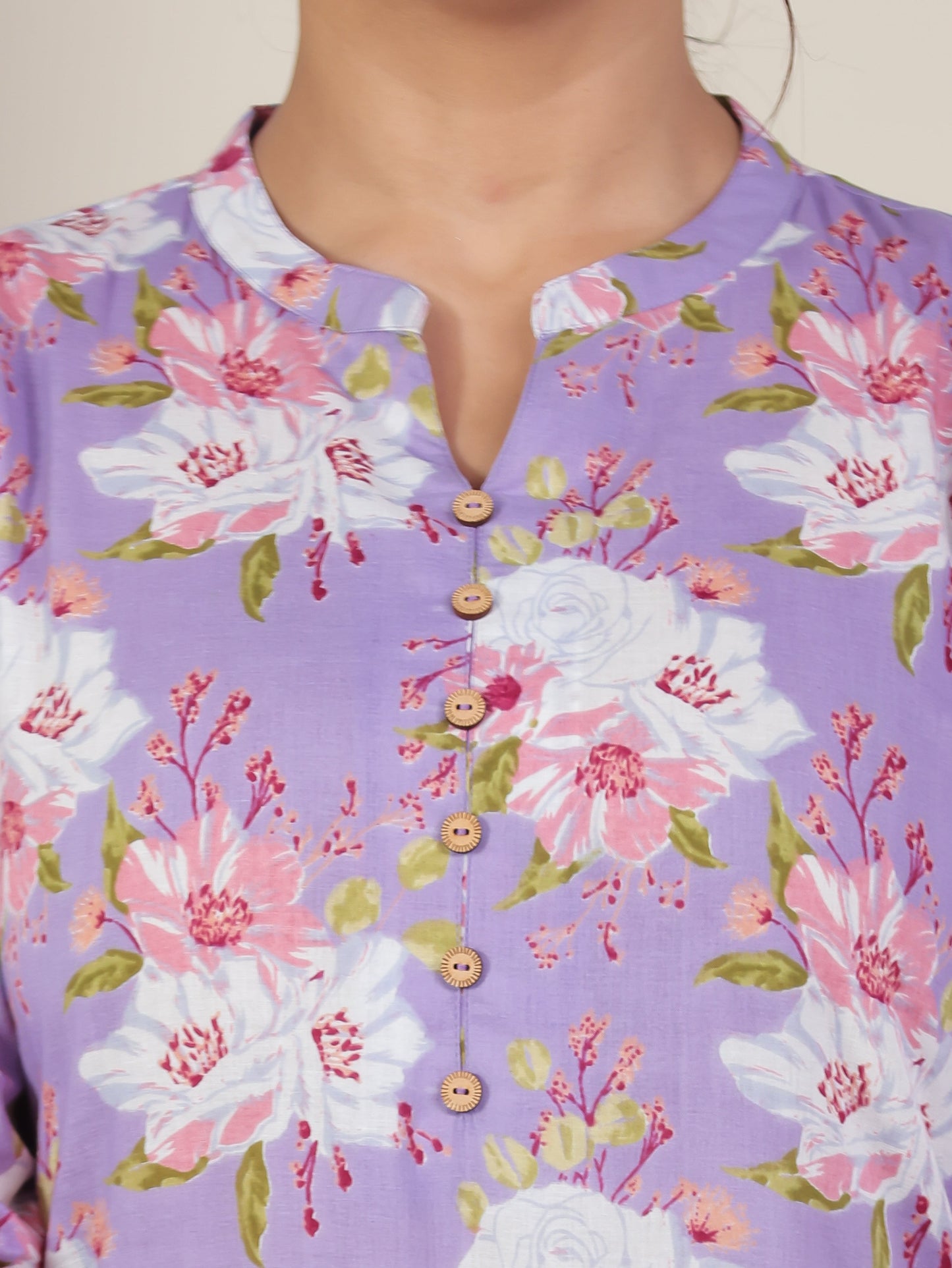 Soft Cotton Floral Straight Purple Kurta