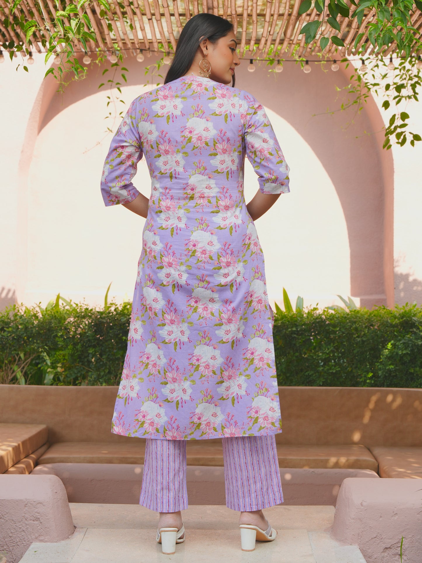 Soft Cotton Floral Straight Purple Kurta