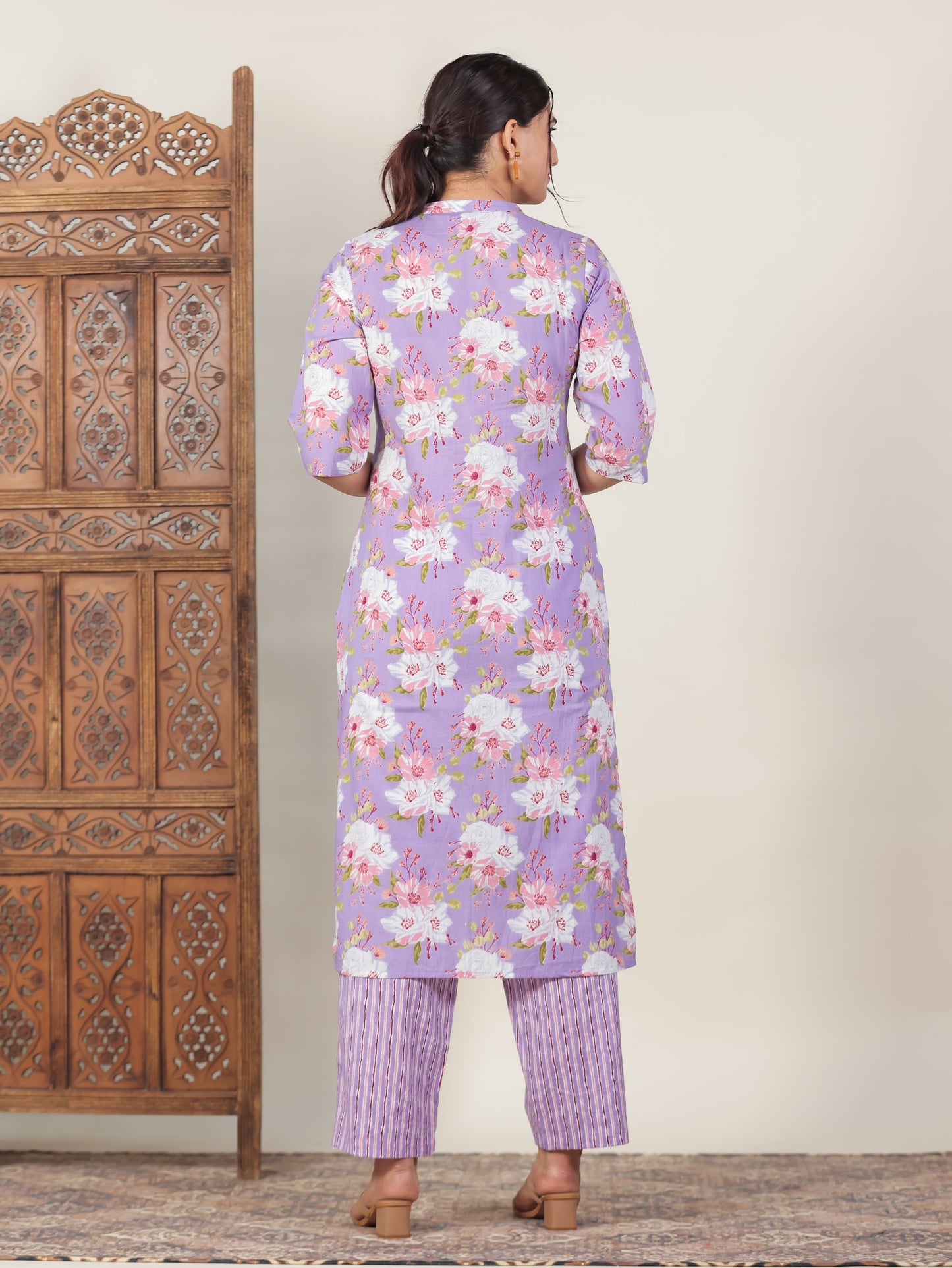 Soft Cotton Floral Straight Purple Kurta