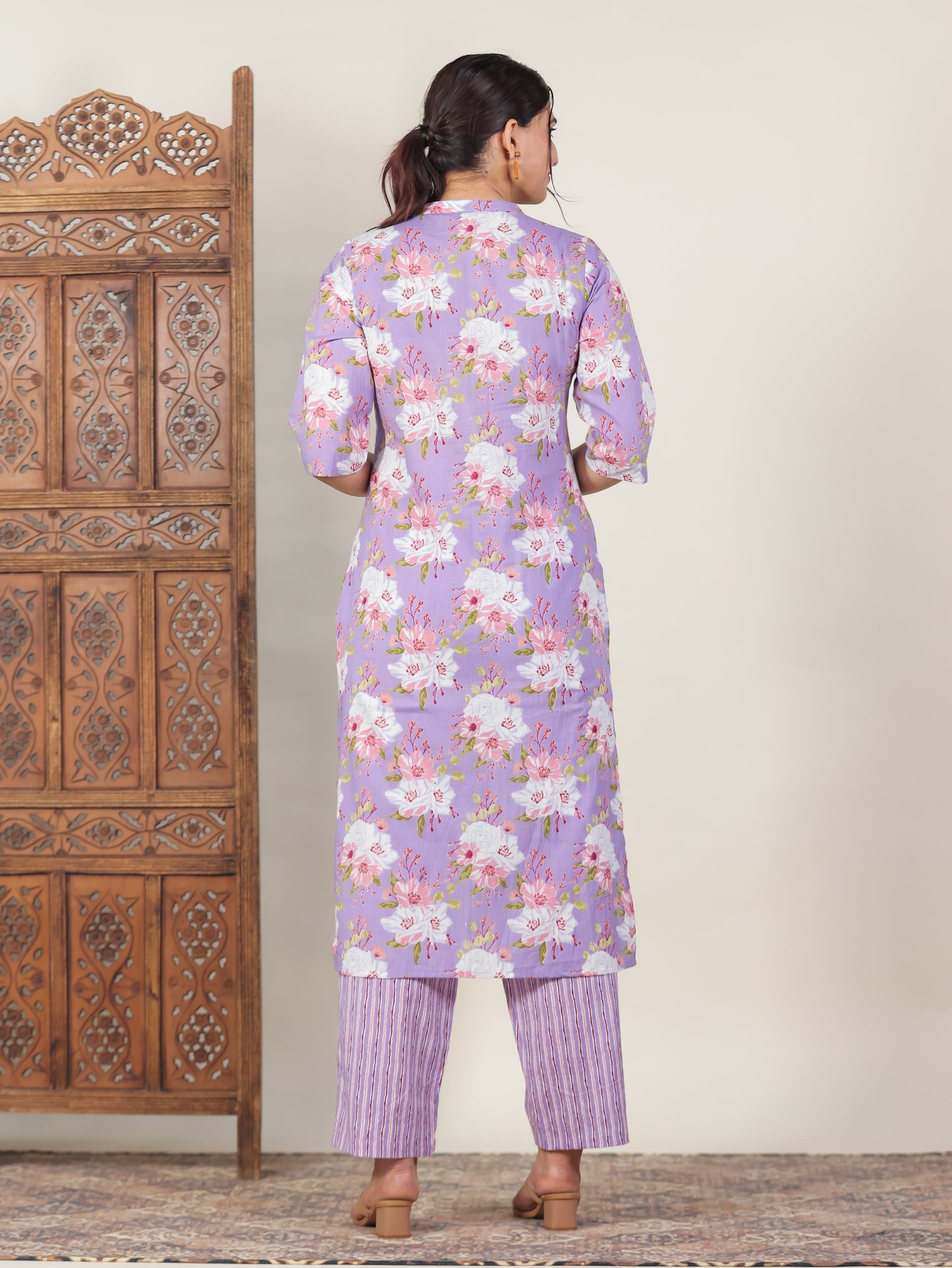 Soft Cotton Floral Straight Purple Kurta