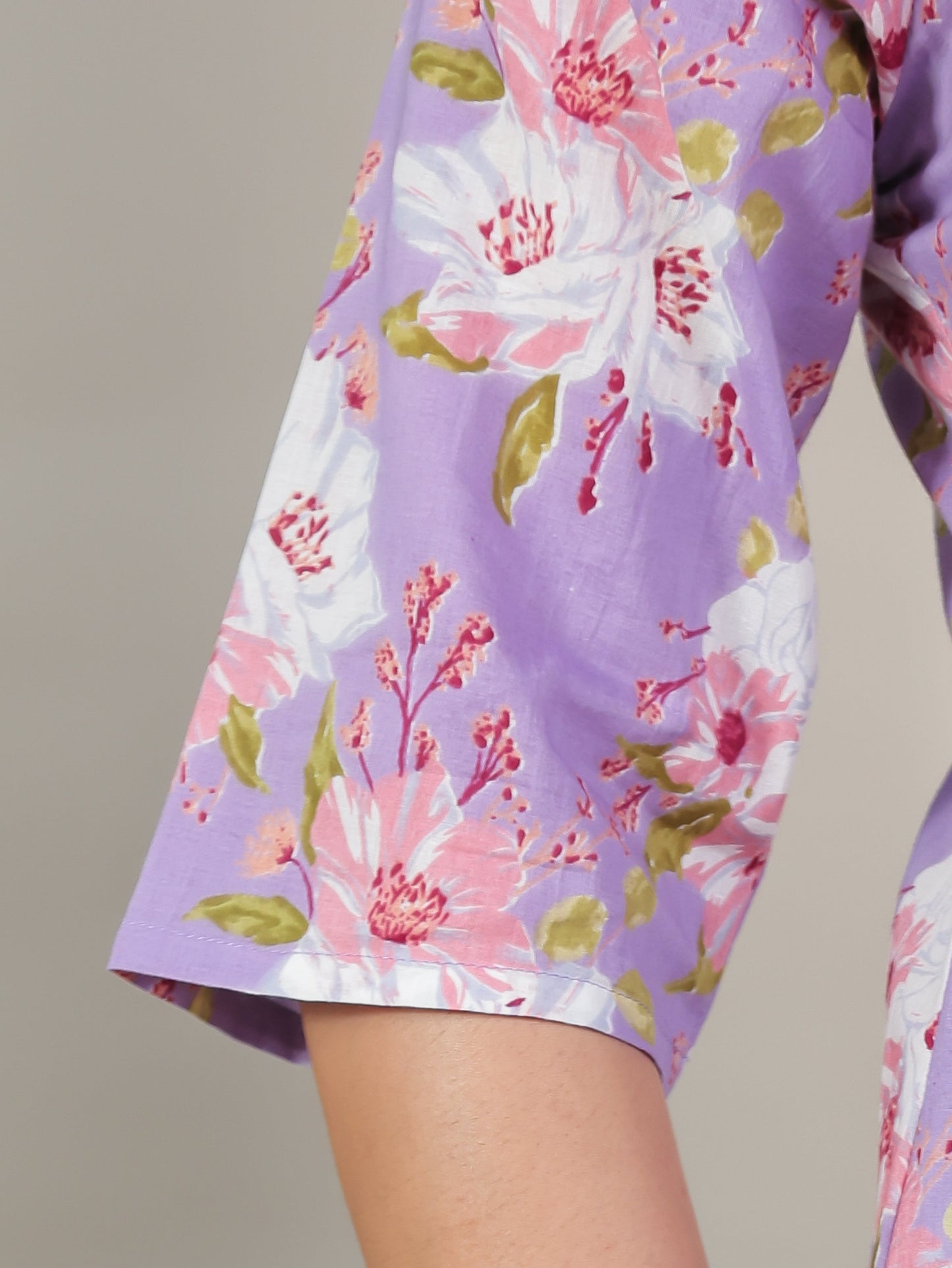Soft Cotton Floral Straight Purple Kurta