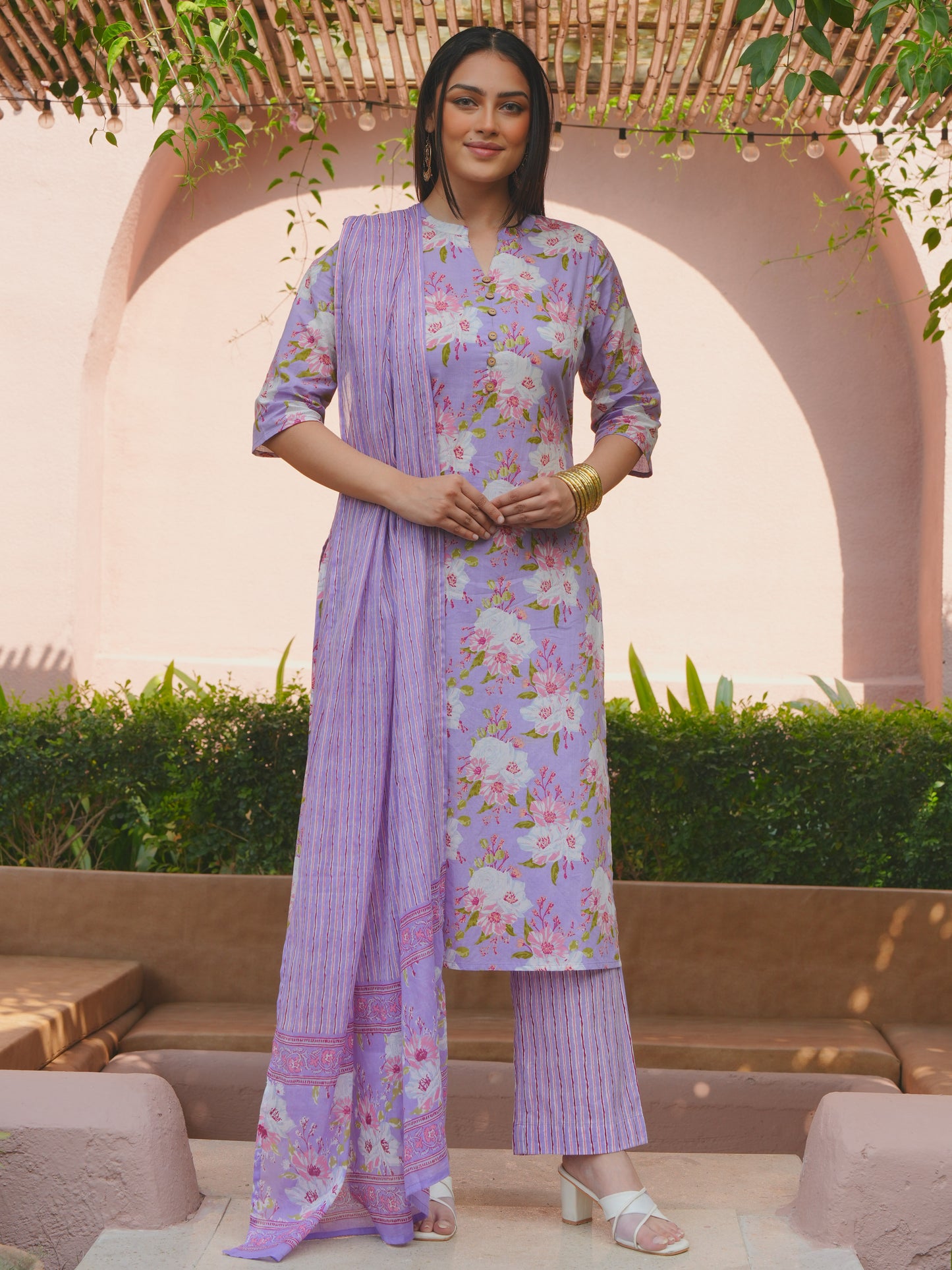 Cotton Voile Striped Purple Dupatta