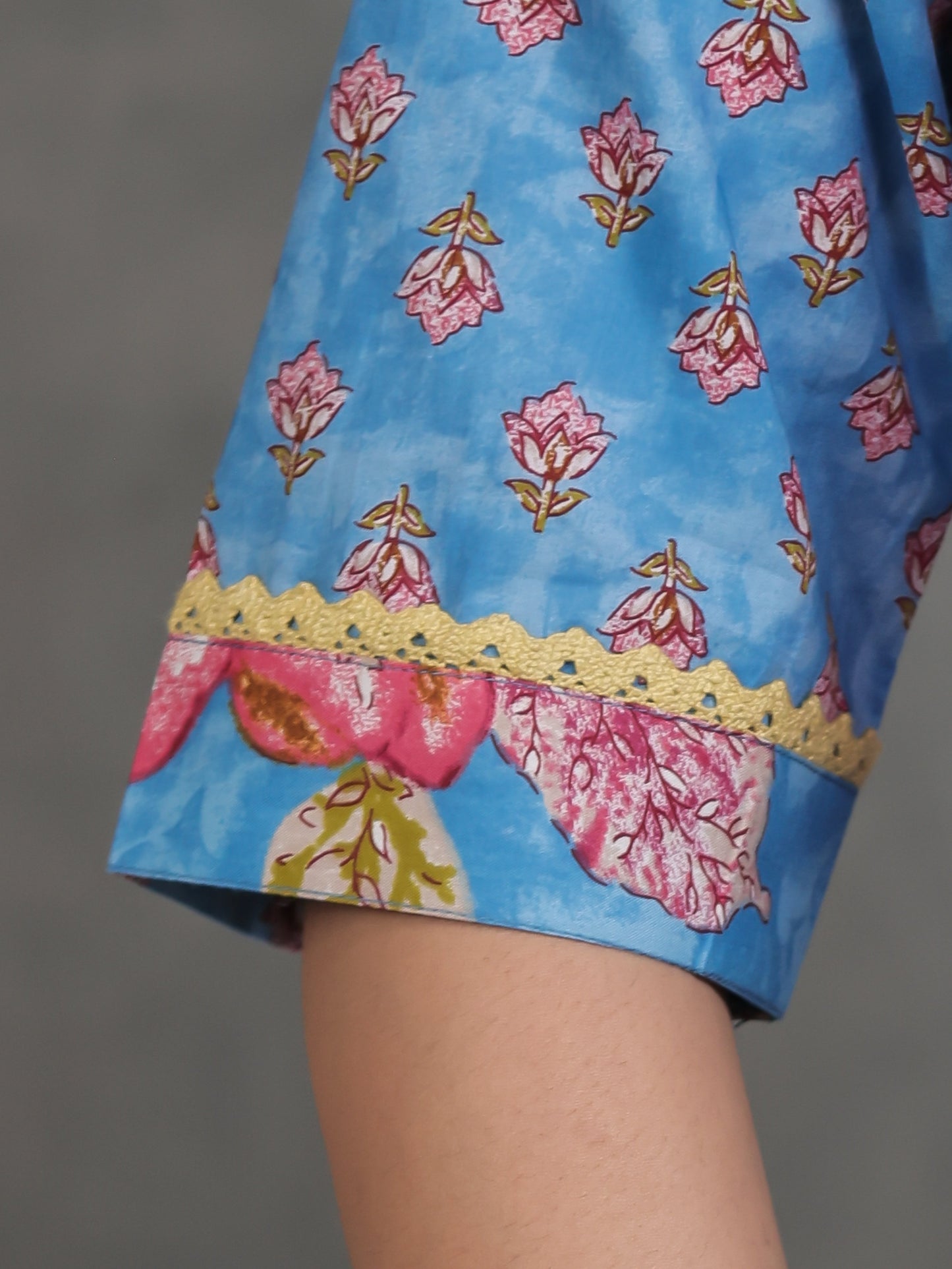 Soft Cotton Floral A-line Blue Kurta
