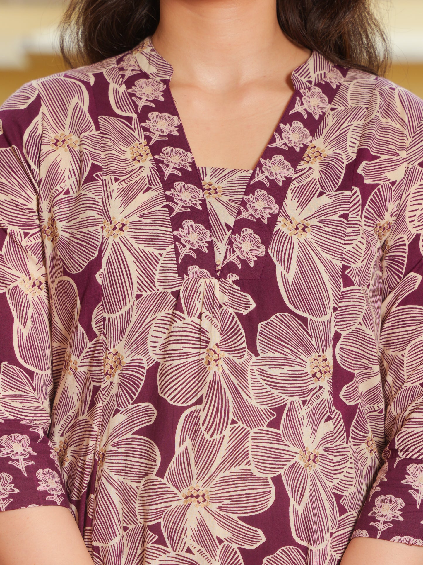 Soft Cotton Floral Flared Beige Kurta