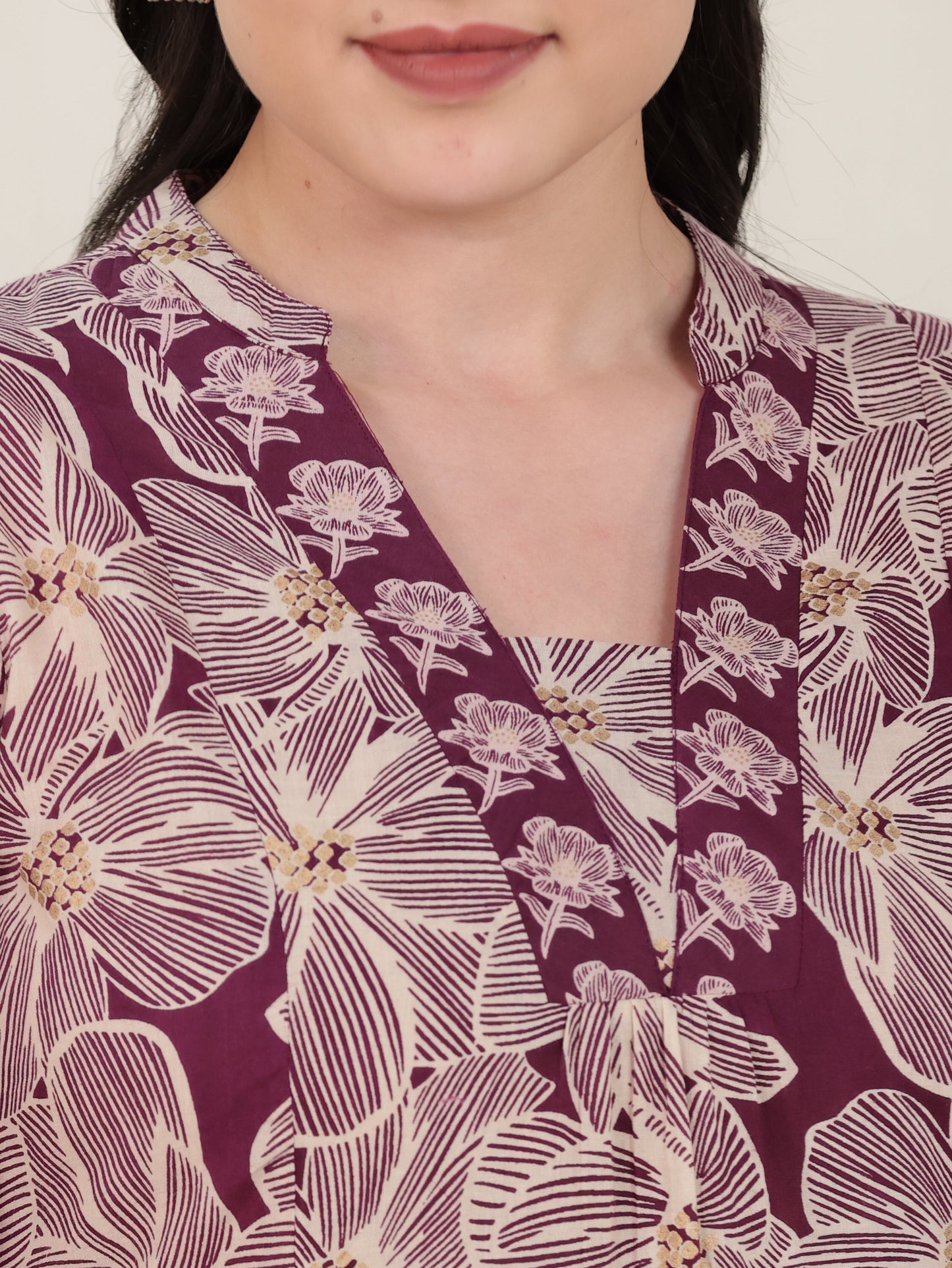 Soft Cotton Floral Flared Beige Kurta