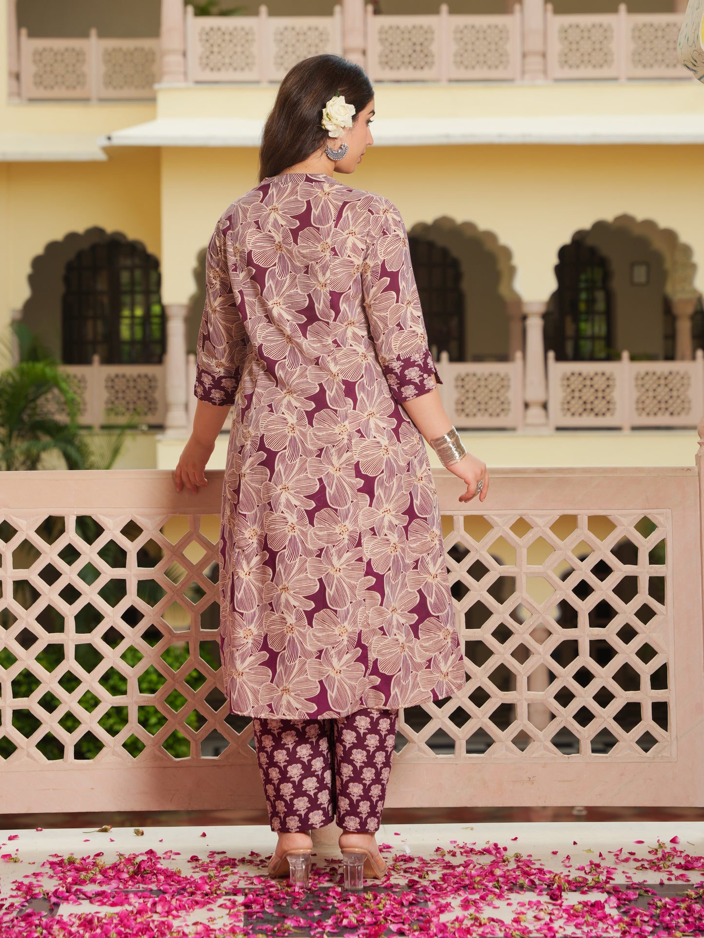 Soft Cotton Floral Flared Beige Kurta
