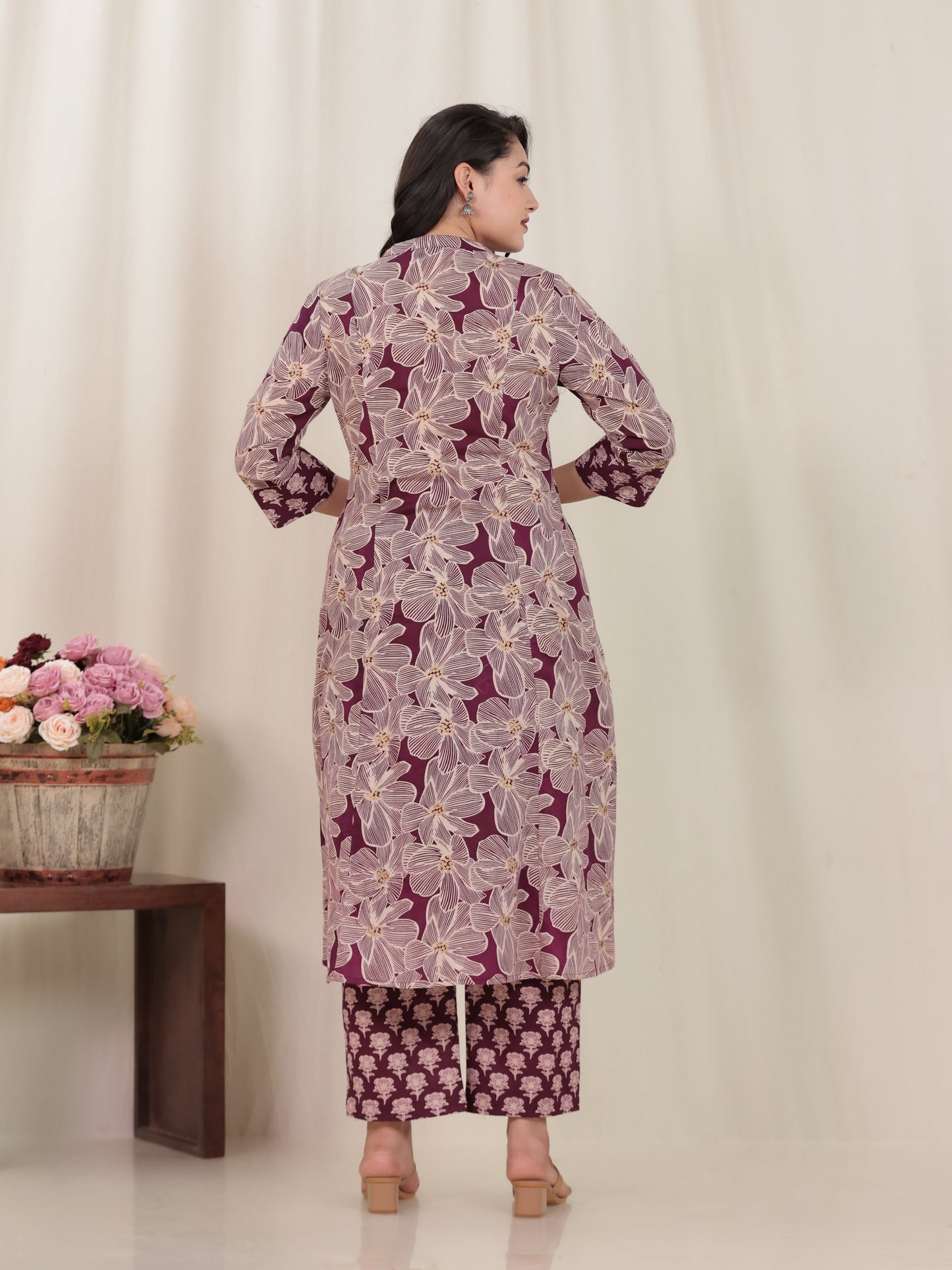 Soft Cotton Floral Flared Beige Kurta